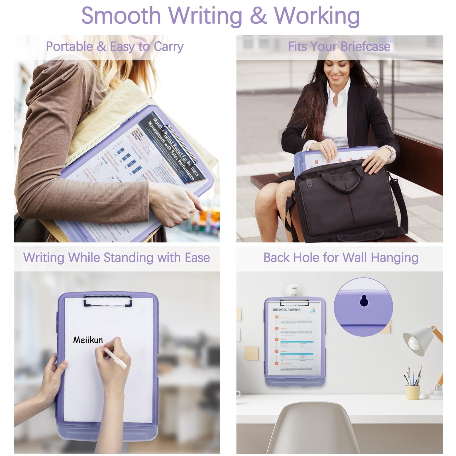 Meiikun Clipboard with Storage, 14.4 x 9.8 x 1.2 inches, Lavender Purple