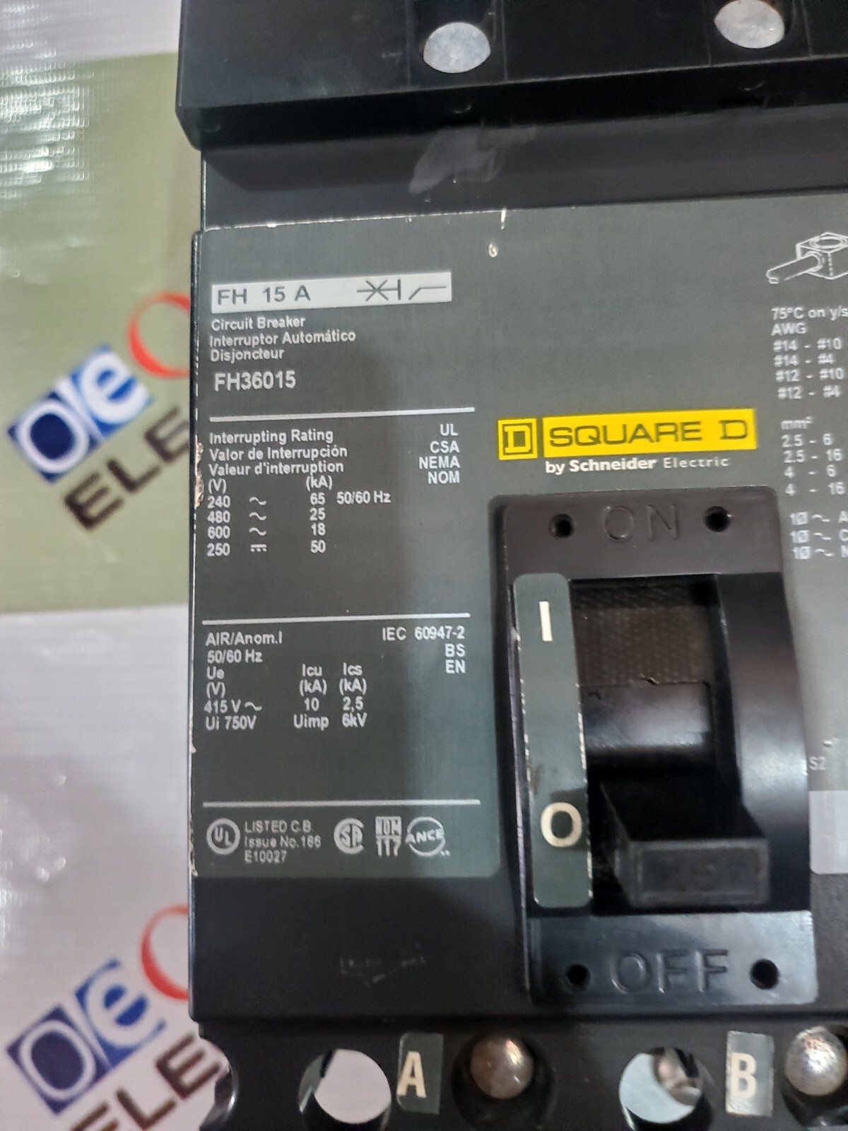 SQUARE D FH36015 CIRCUIT BREAKER 15A 440VAC 25KA FREE FAST SHIPPING