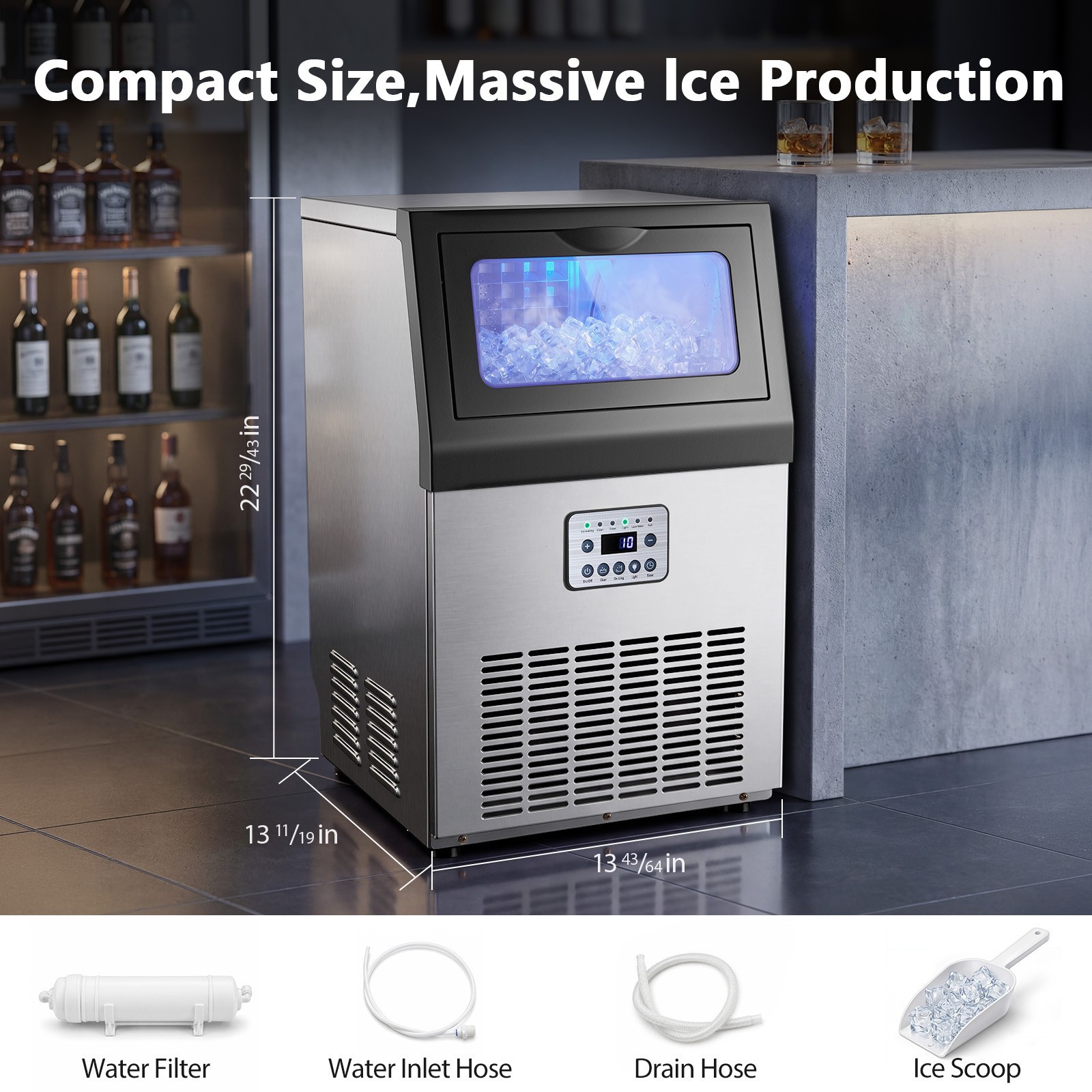 Zomagas 80lbs Commercial Ice Machine 32Cube 14Min 18lbs Storage Auto Clean Timer