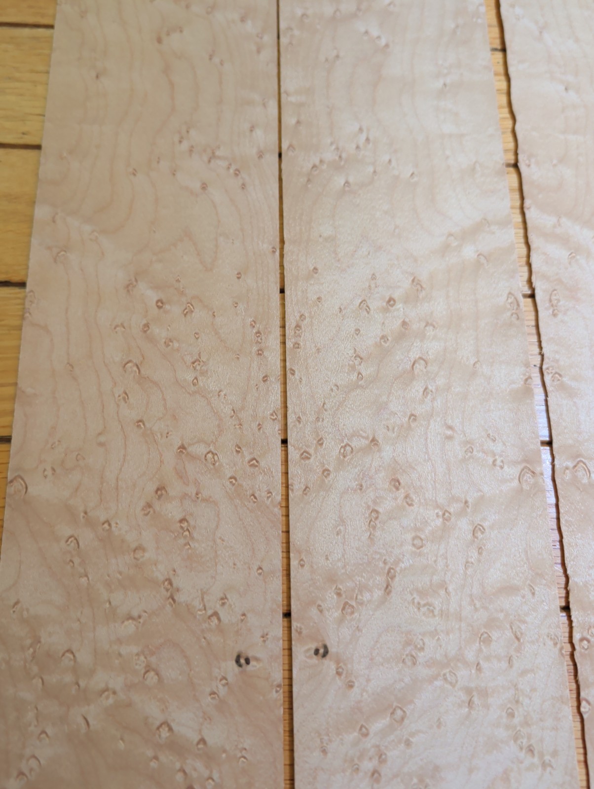 Birdseye maple wood veneer 4 pieces 3 1/2″ x 31″ each 1/42″