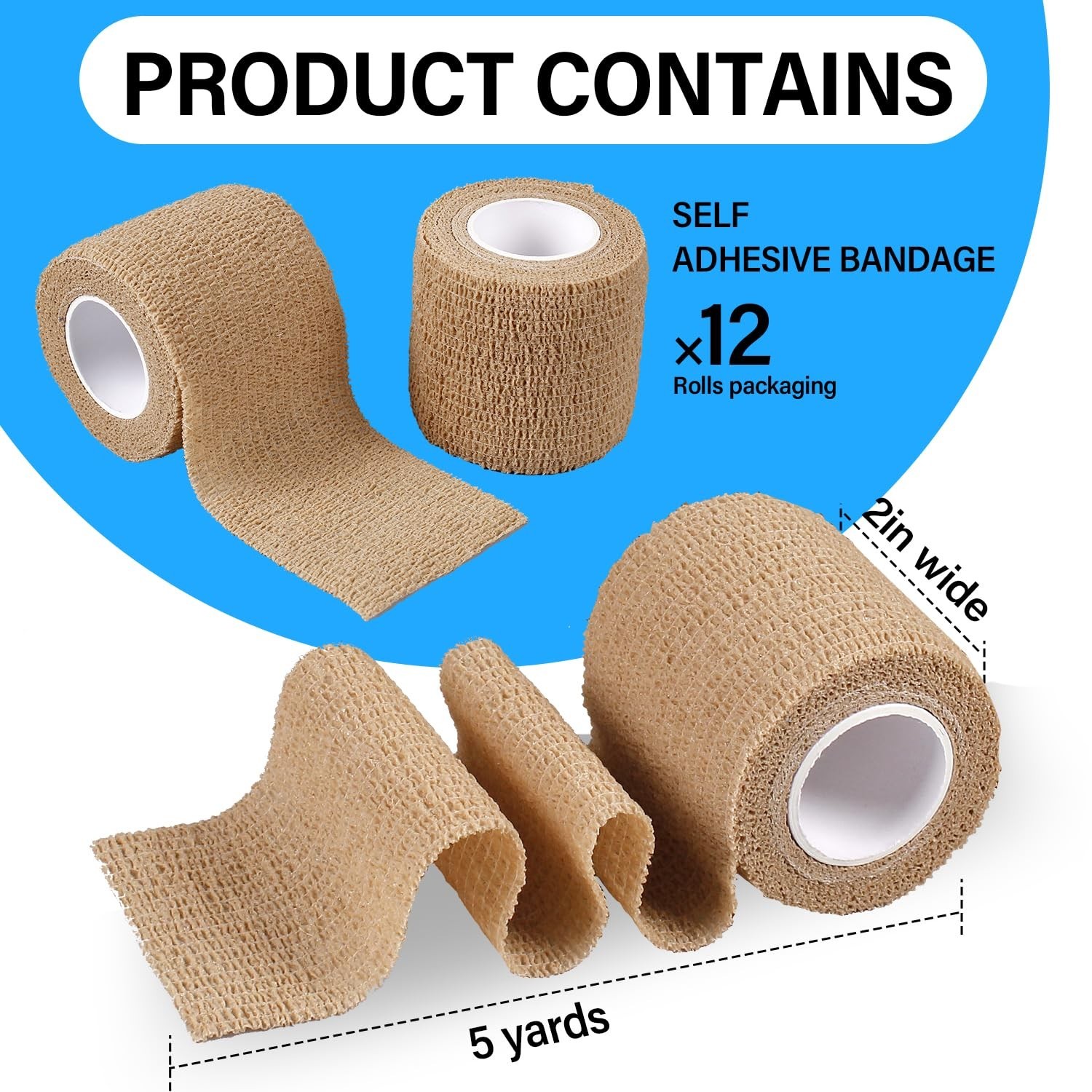 OZER 12 Pack 2 Inch x 5 Yards Self Adhesive Bandage Breathable Cohesive Banda…