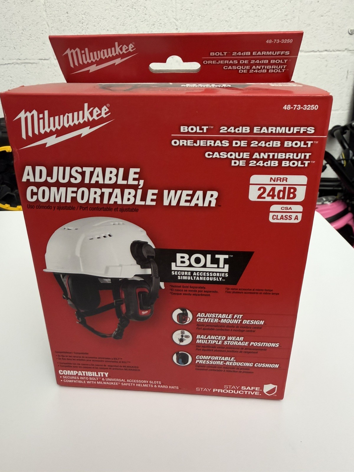 Milwaukee 48-73-3250 BOLT 24dB Earmuffs, Use with Safety Helmets and Hard Hats.