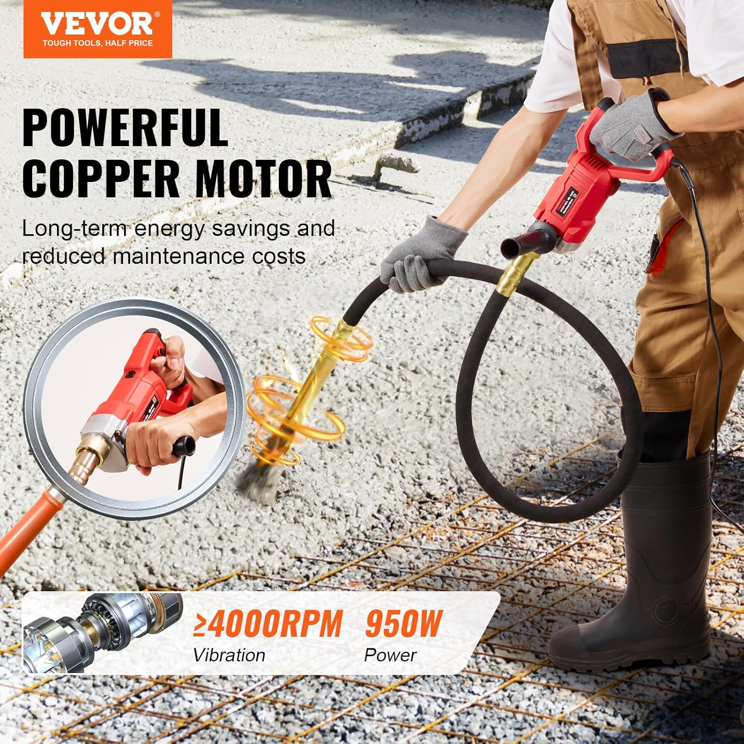 Handheld Concrete Vibrator, 800W Electric Vibrator 13000 VPM, Electric Concrete
