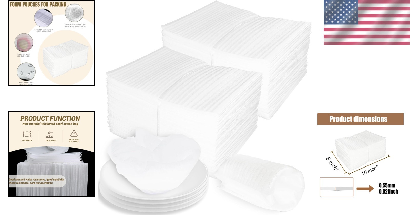Versatile 8» x 10» Cushion Foam Pouches – 100 Count for Safe Packing of Dishes