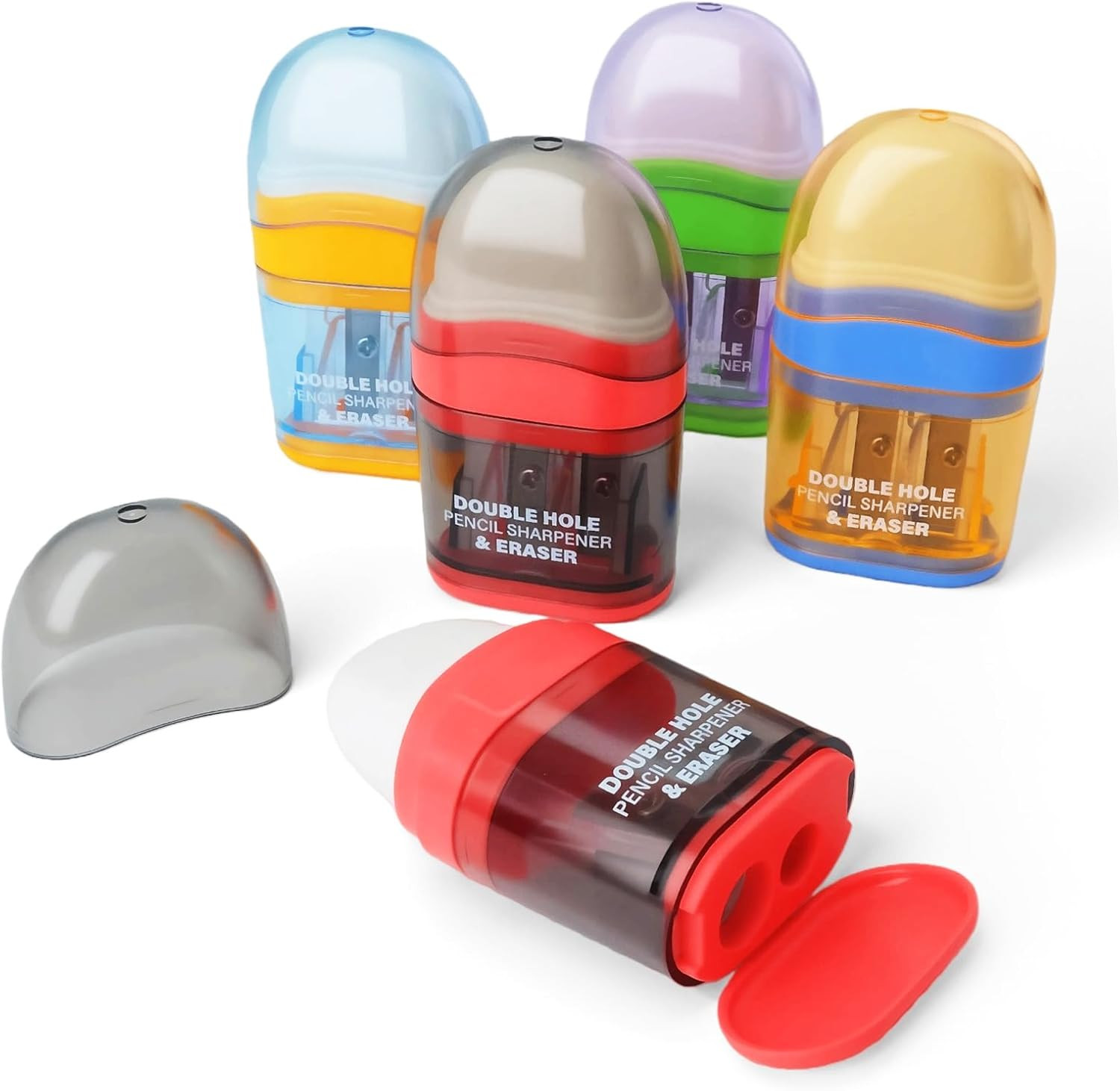 Pencil Sharpener with Eraser, 4 Pack,2 Sharpening Holes, Colorful Manual Handhel