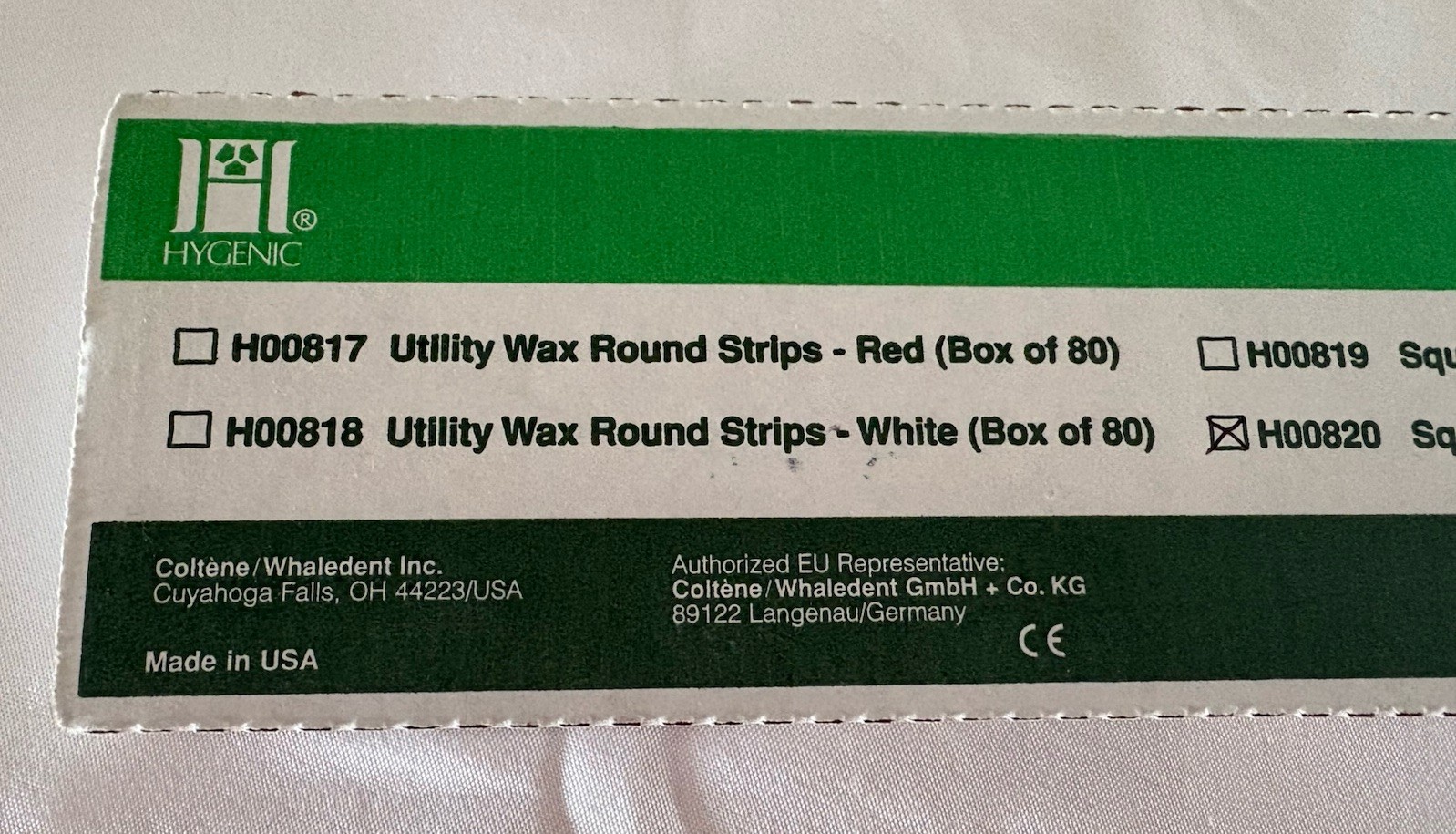 Coltene Whaledent H00820 Hygenic Square Wax Ropes White 11 x 3/6″ 44/Bx NOS