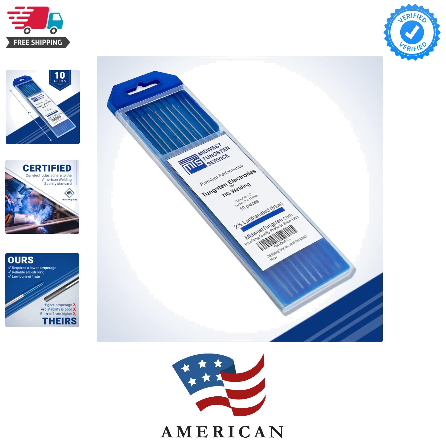 TIG Welding Tungsten Electrodes 10-Pack Blue – 2% Lanthanated Tungsten WL20/E…