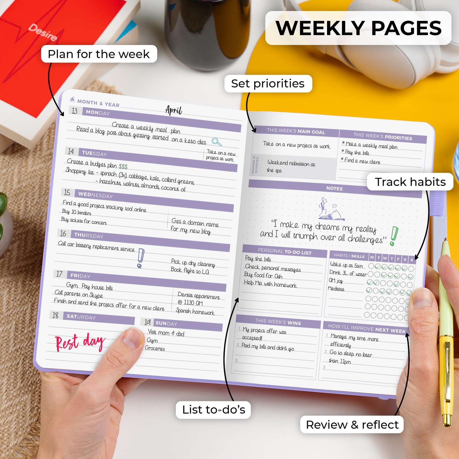 Clever Fox Planner 2nd Edition – A5 (5.8» x 8.3») Lay-Flat, Lavender