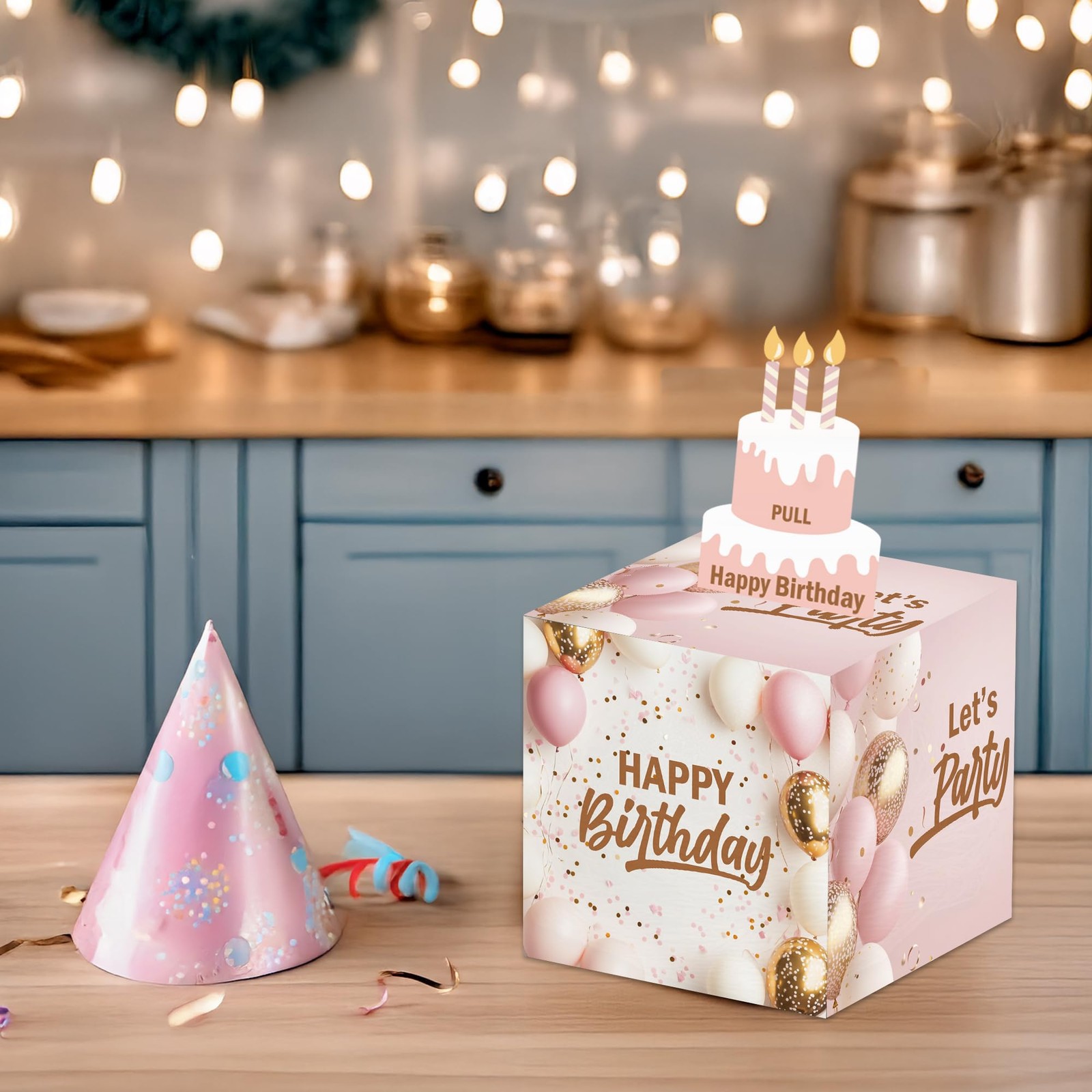1 Set Simple Pink Birthday Money Box For Cash Pull Out Card 50PCS Bags