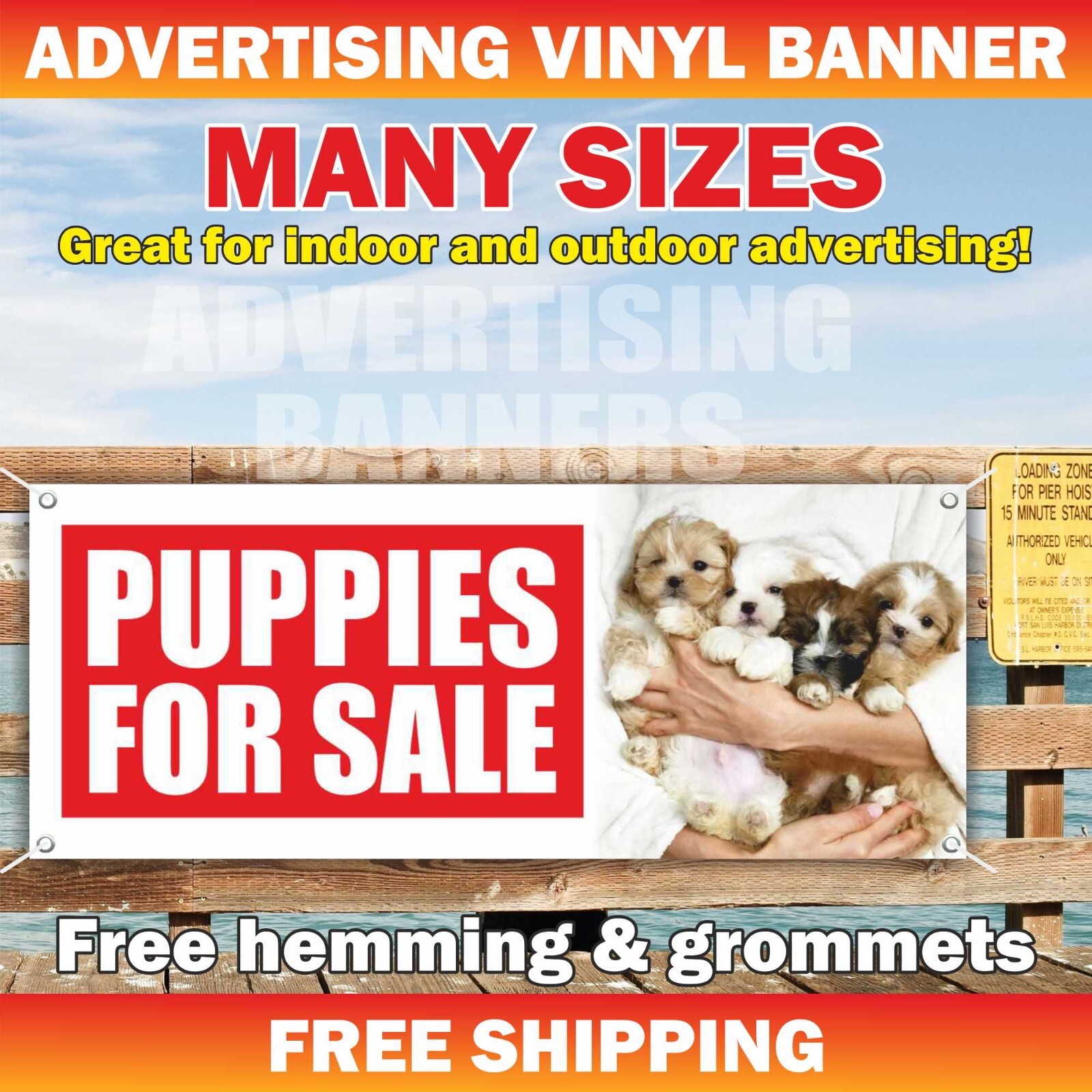 PUPPIES FOR SALE Advertising Banner Vinyl Mesh Sign pet dog vets animal cat