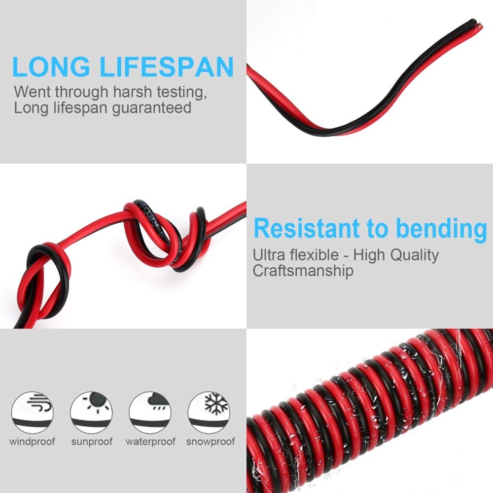 100FT 18/2 Gauge Red Black Cable Hookup Electrical Wire, 18AWG 2 Conductor 2 …
