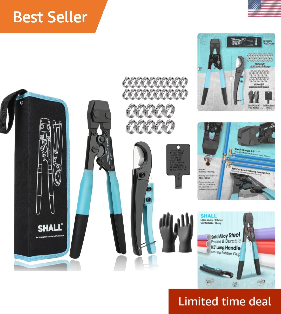 Complete Pex Crimping Tool Kit with Hose Cutter & Clamps – ASTM F2098 Compliant