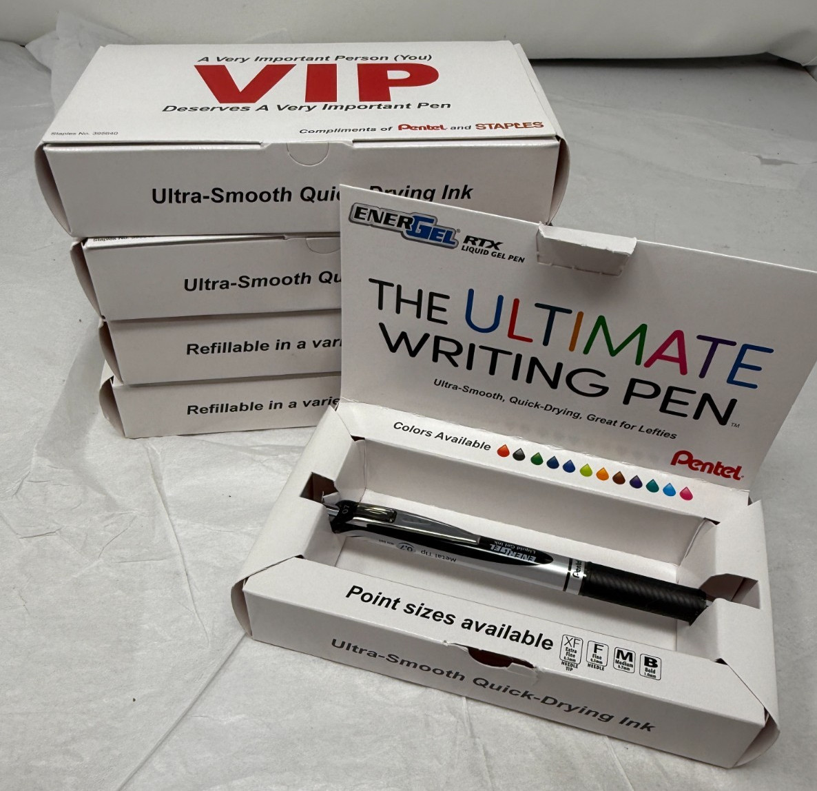 New Pentel Energel RTX Liquid Gel Ink Pen .7mm Black In VIP Box Lot of 5 BL77-A