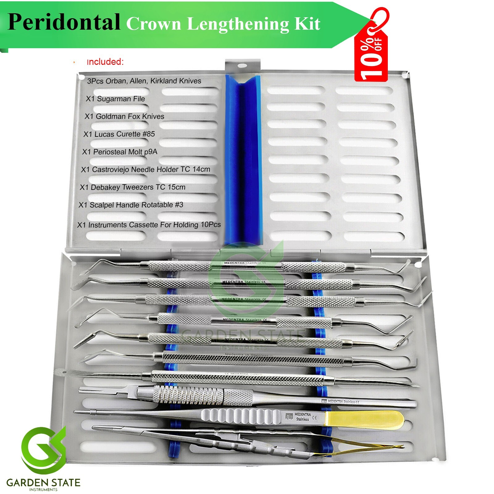 Dental Crown Lengthening Kit Periodontal File Knives Scaler Periosteal Surgery