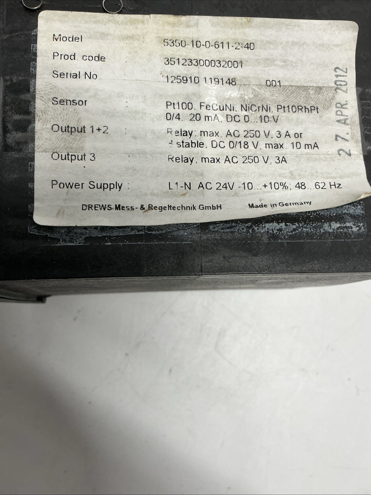 Drews 5350-10-0-611-2-40 Temperature Controller W-035
