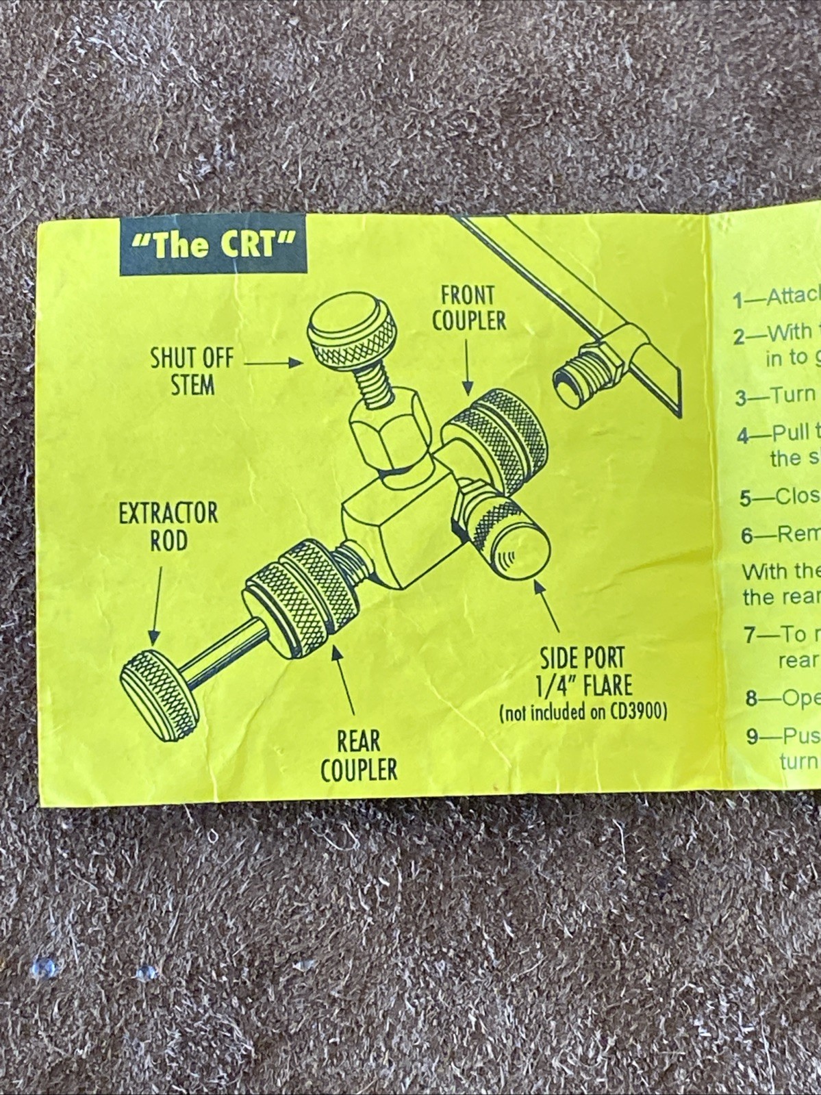 C&D CD3900 Valve Core Removal Tool 1/4 Flare Access Fitting w/ Orig Instructions
