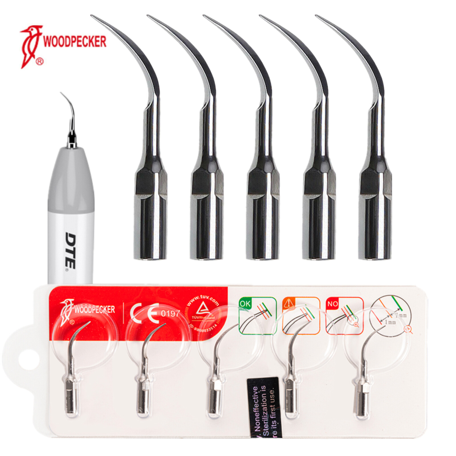 5PCS Woodpecker Ultrasonic Scaler Endo Perio Tips fit UDS-E UDS-P/ UDS J2 EMS
