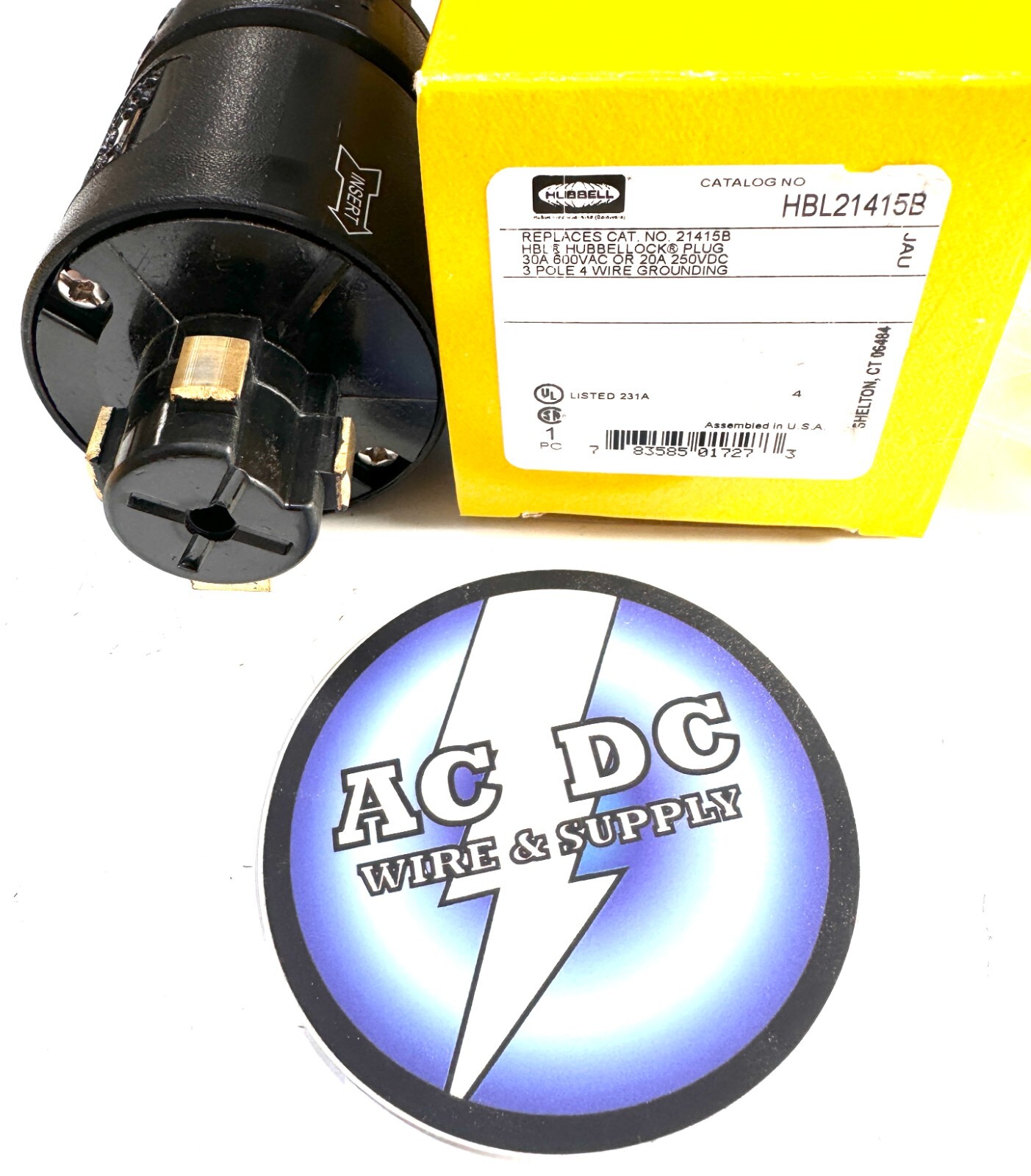 Hubbell Hbl21415b Locking Plug, 20/30 A, 250V Dc/600V Ac, 3 Poles, 3 Phase, 4