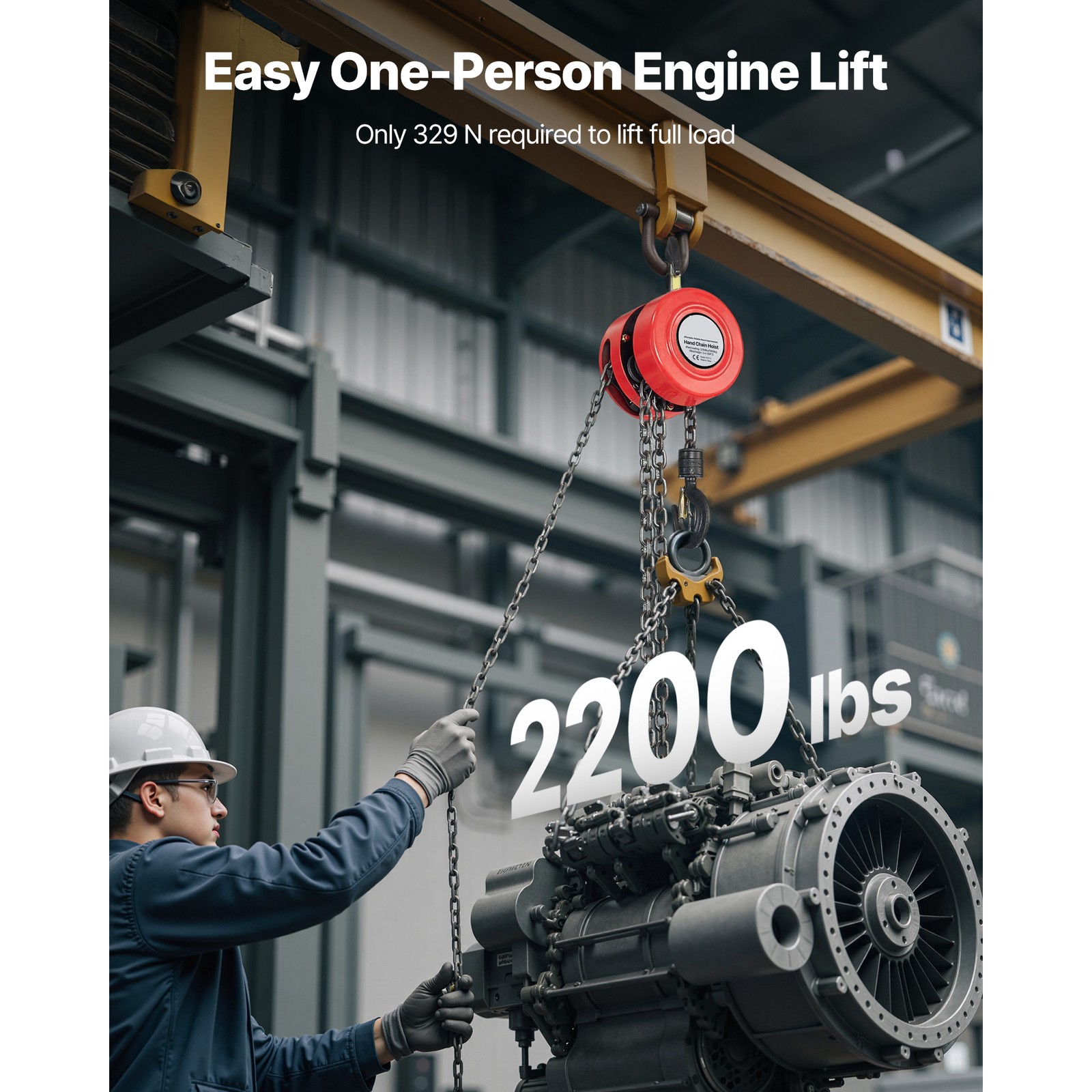 Uimoso Manual Chain Hoist 1 Ton/2Ton Capacity with G70 Chain 8/10/20ft Options