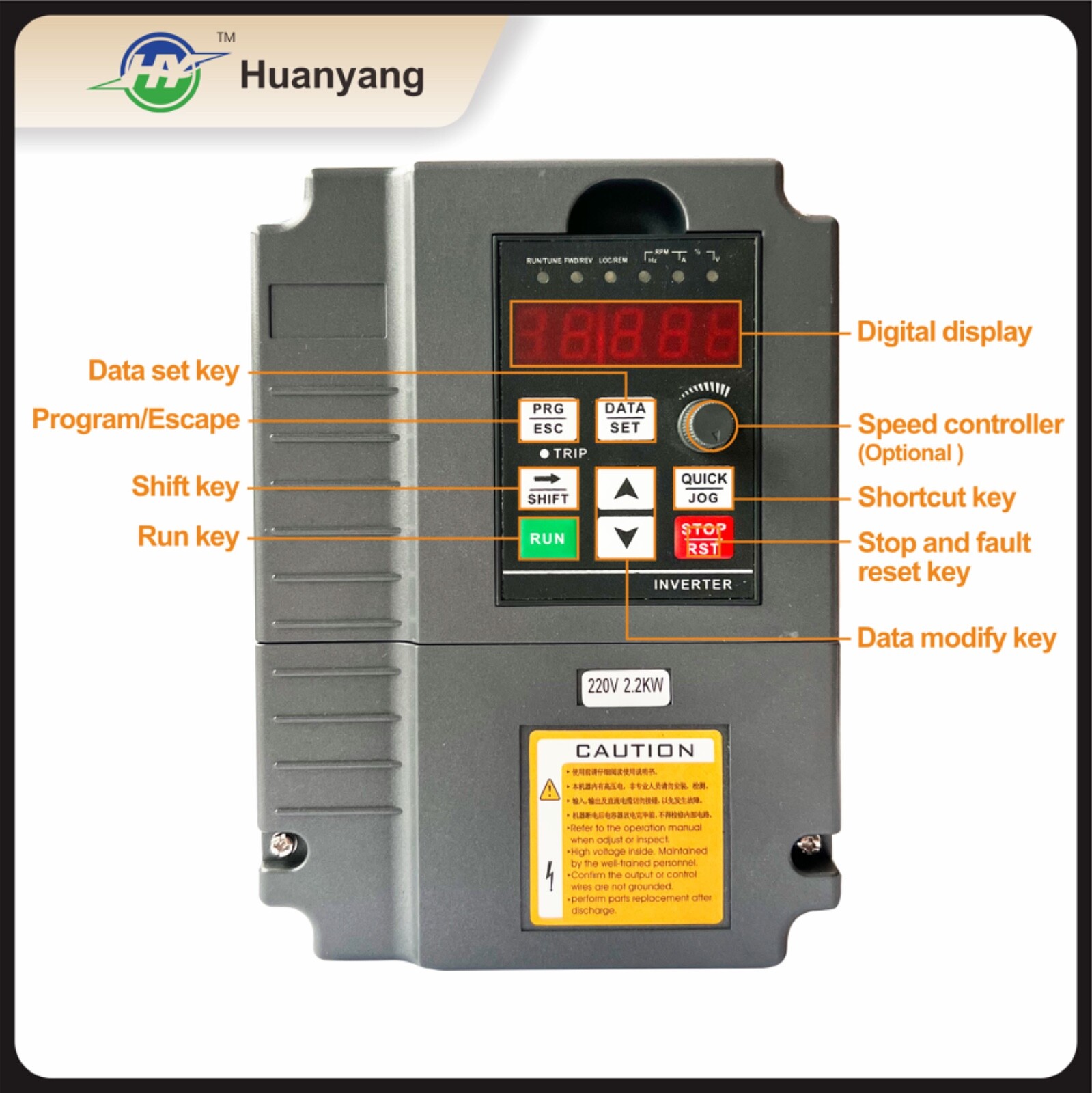 Huanyang VFD 220V 2.2kW 3HP Vector Control Inverter CNC single phase to 3 phase
