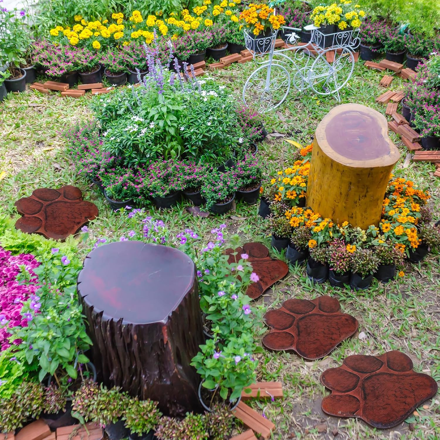 Dog Paw Garden Stepping Stones – Set of 3 Rustic Outdoor Decor 12″ Brown