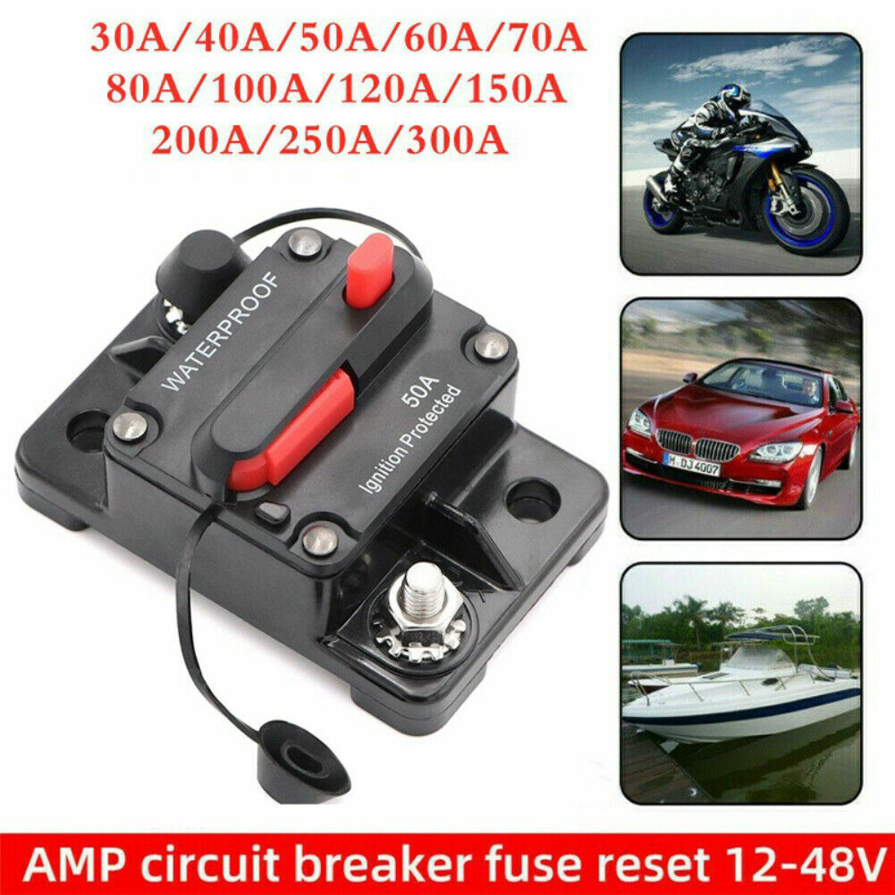 Waterproof Car Circuit Breaker Fuse Reset 30-300 Amp 12V-48V DC Car Boat Auto
