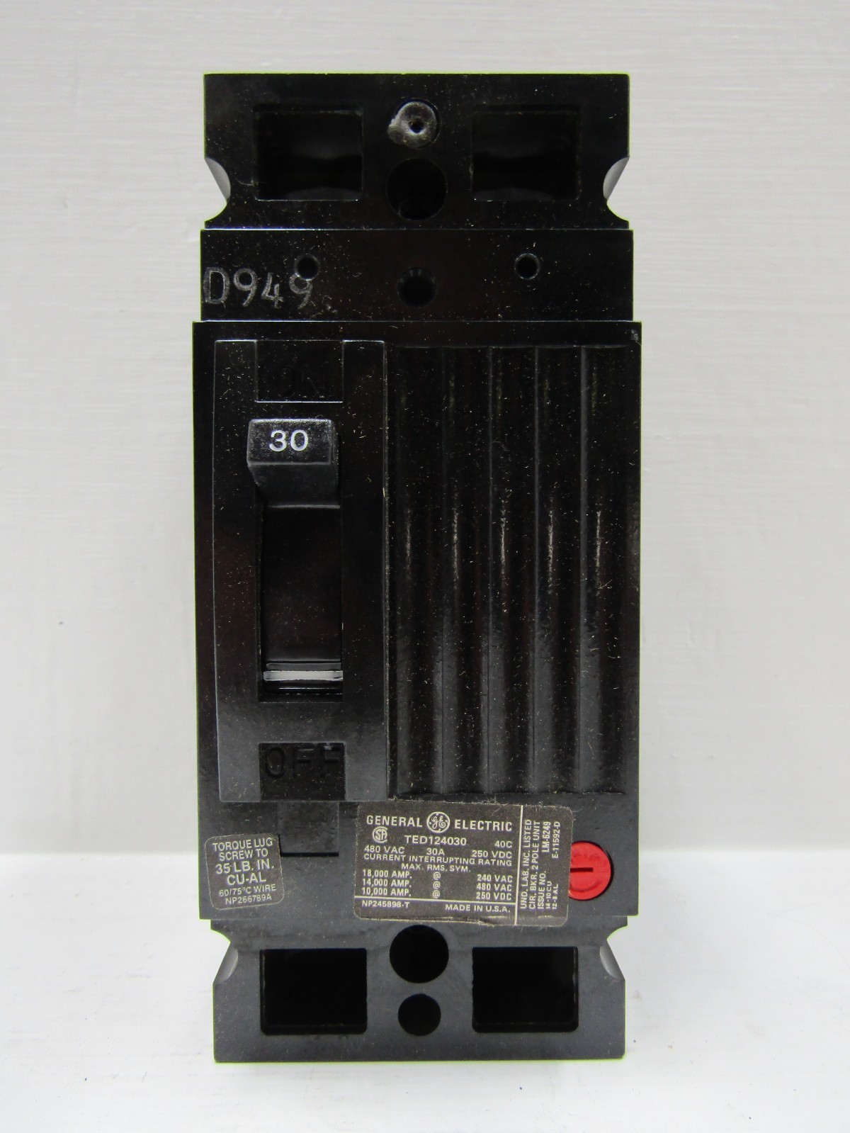 NEW GE TED124030WL 30 Amp 480V 2-Pole Circuit Breaker 30A 250 VDC TED124030