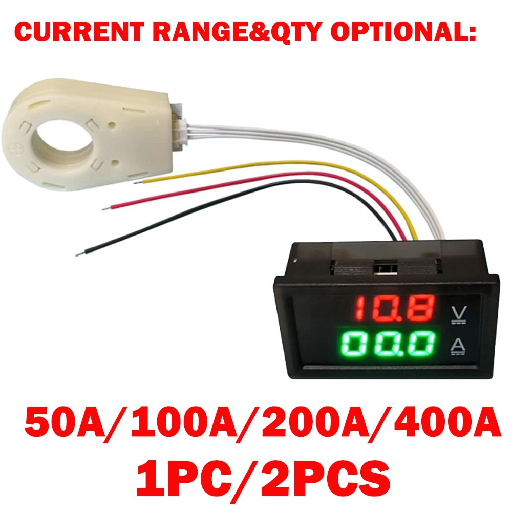 1/2x Hall Current Voltmeters Dual Digital Display DC 0-300V ± 50A/100A/200A/400A