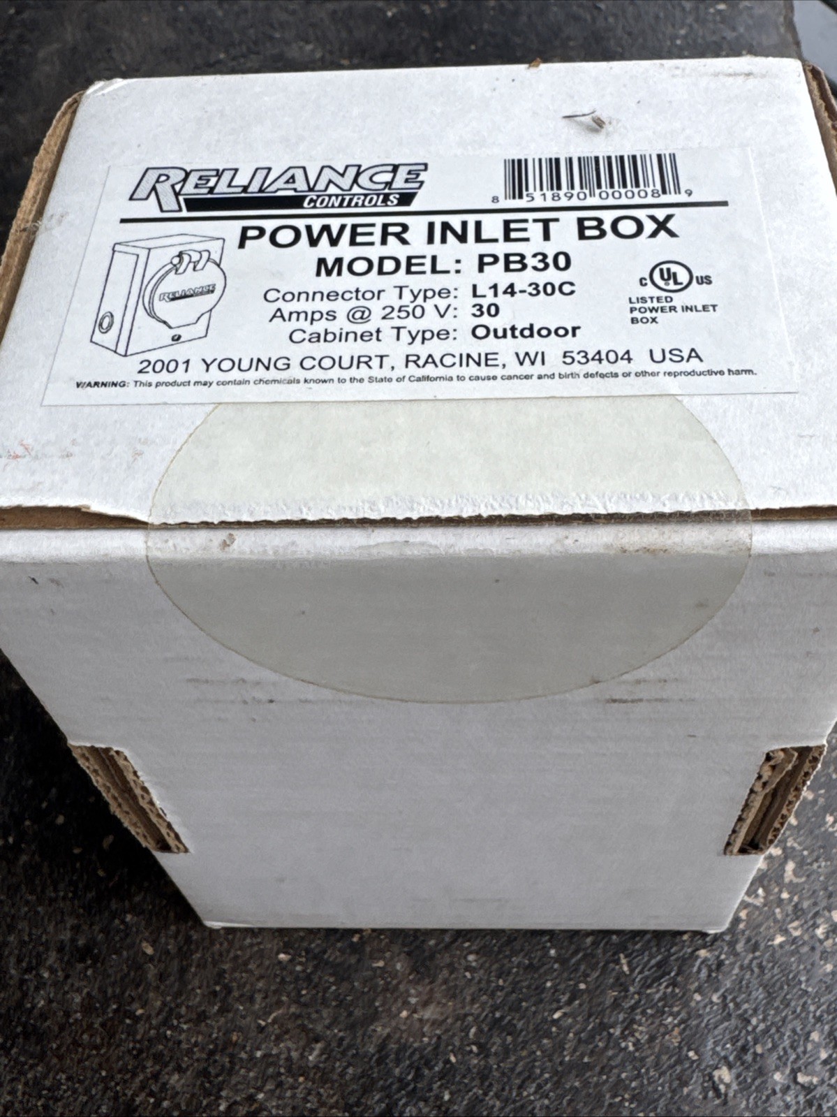 Reliance Controls PB30 30-Amp Power Inlet Box Type L14-30C