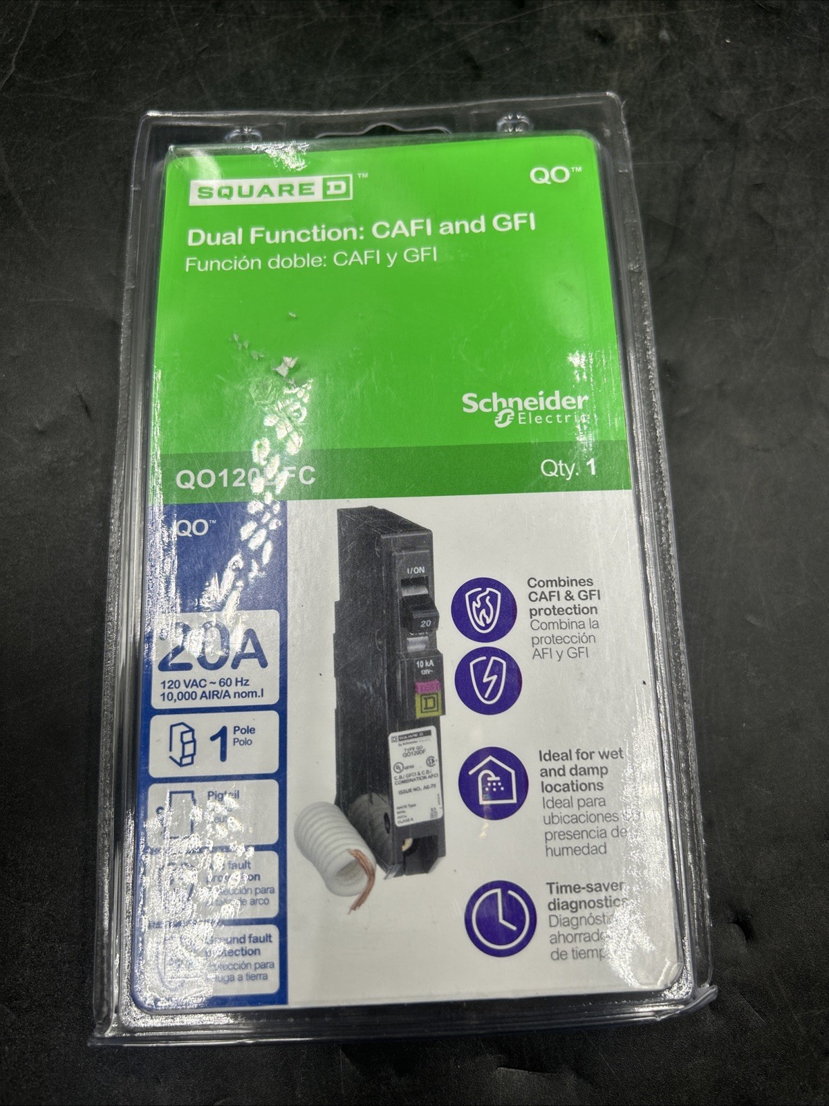 SQUARE D QO120DFC CIRCUIT BREAKER GFCI AFCI 20 AMP 1-POLE NEW IN PACKAGING