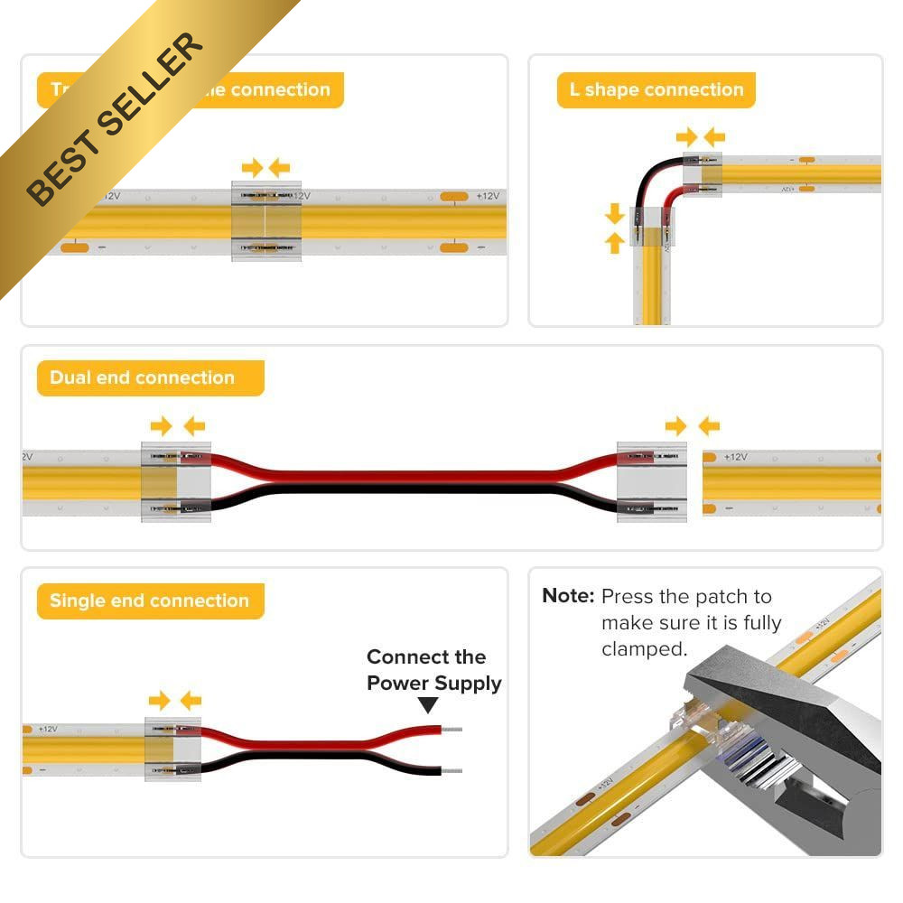 BTF LIGHTING FCOB COB 8mm Connector Kit Solderless 2 Pin Single Color Strip