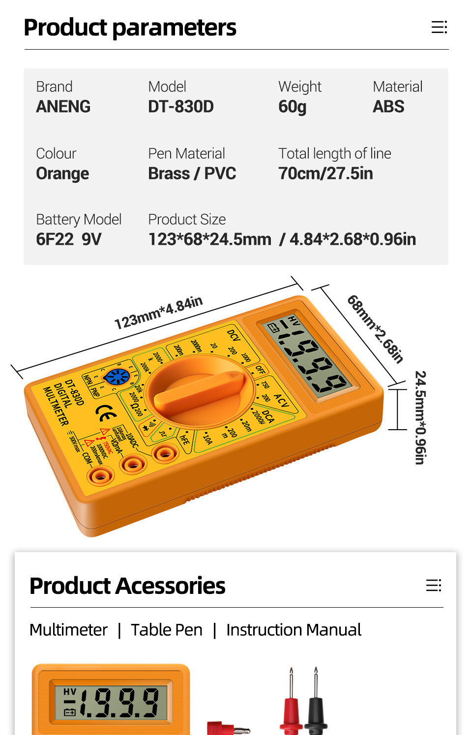 DT830D Mini Digital Multimeter Voltmeter Voltage Ampere Ohm Tester DC AC Ammeter