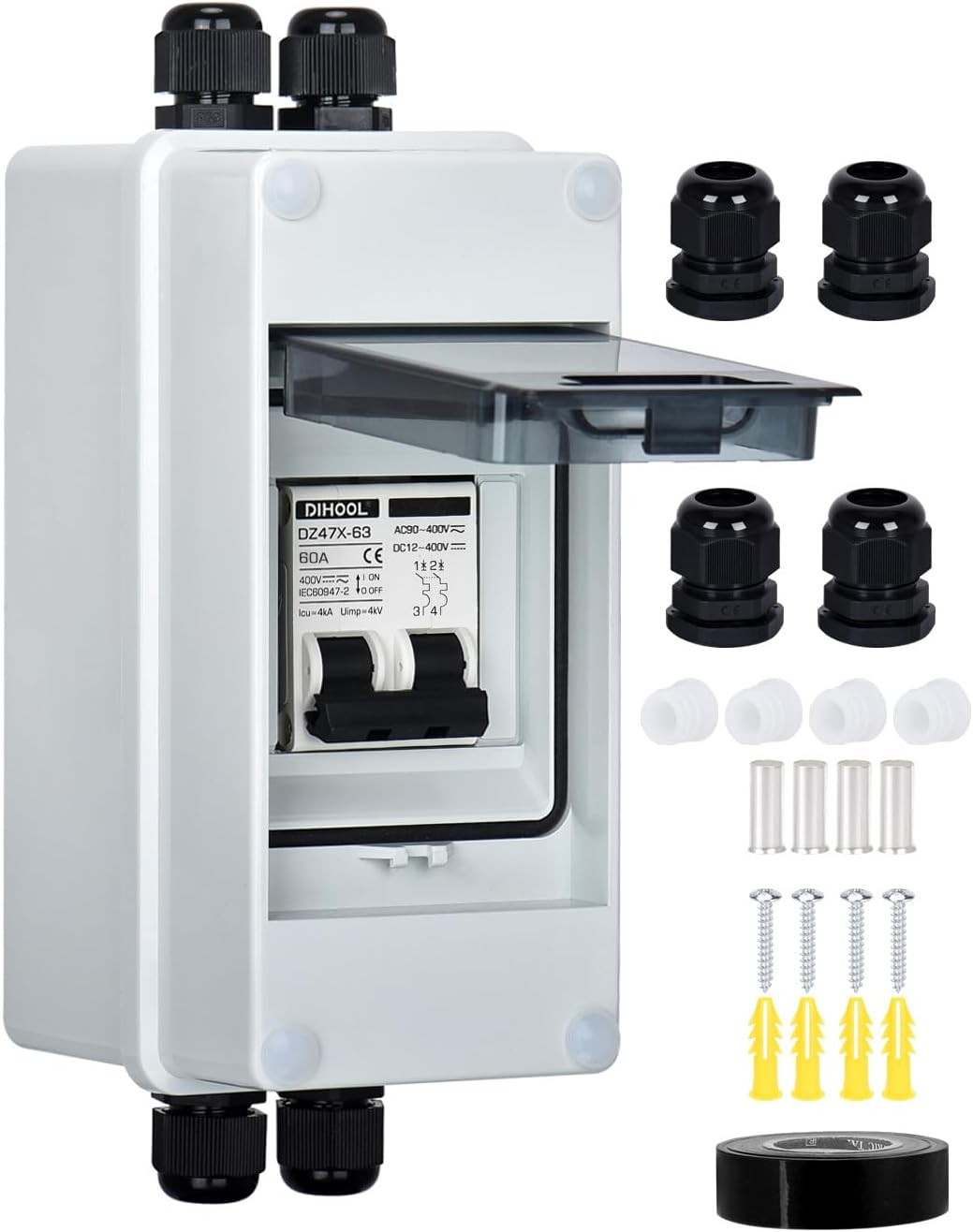 IP65 Solar DC AC Circuit Breaker 60A 2 Pole PV Disconnect Switch Box