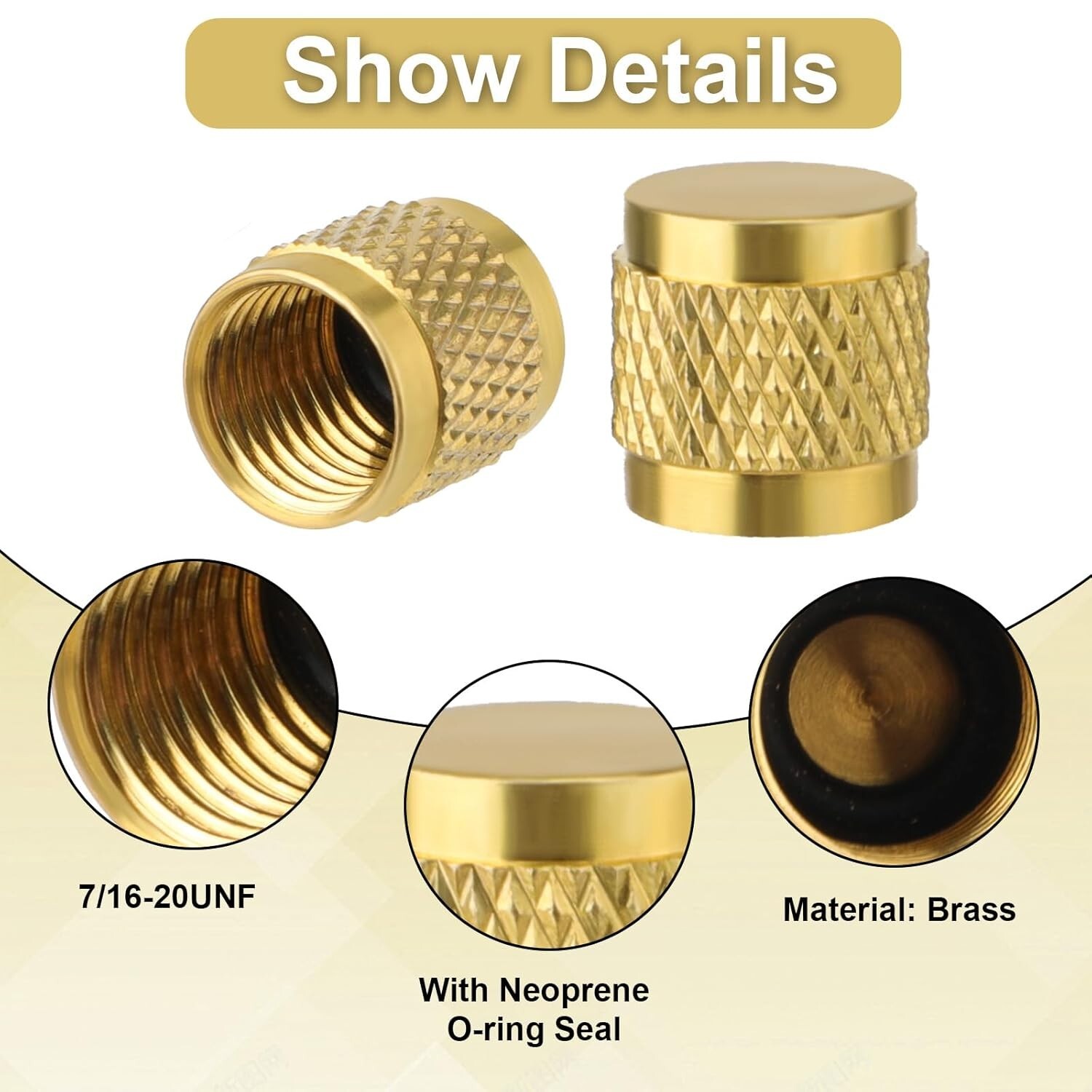 50 Pcs 1/4Inch Brass Flare Solid Brass Caps with O Seal 7/16-20UNF Thread NEW US