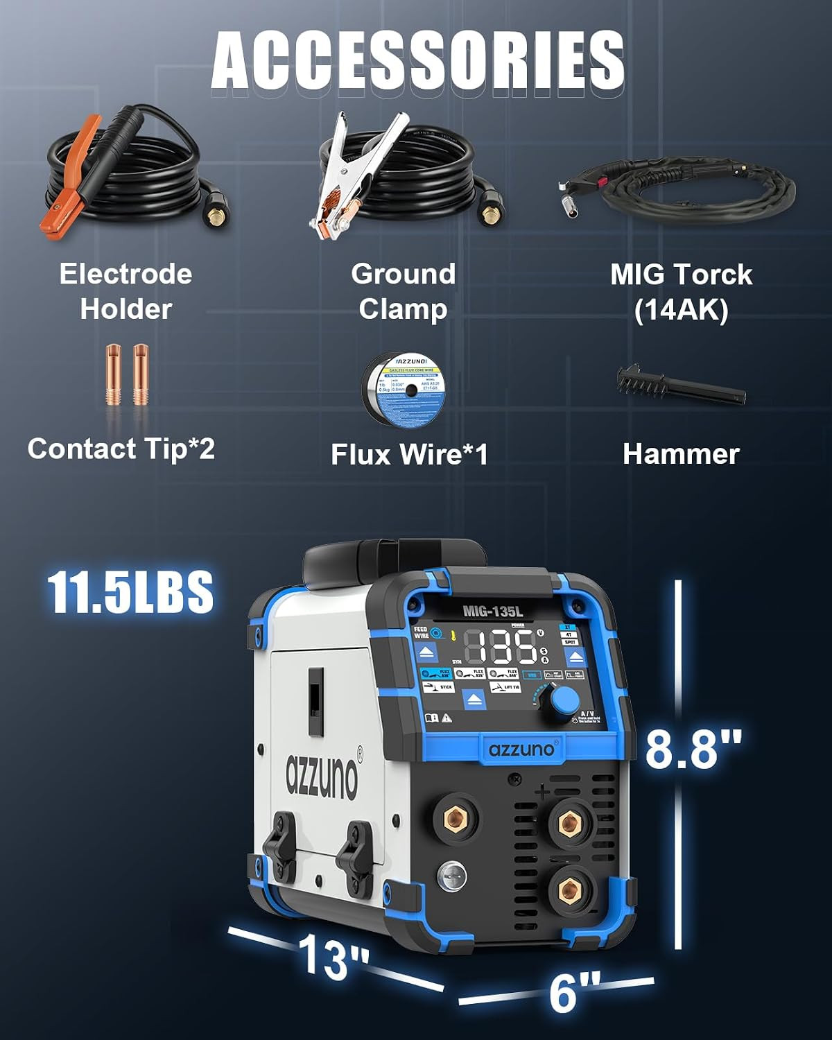 135A MIG Welder 110V, 3-In-1 Welding Machine with Gasless Flux Core