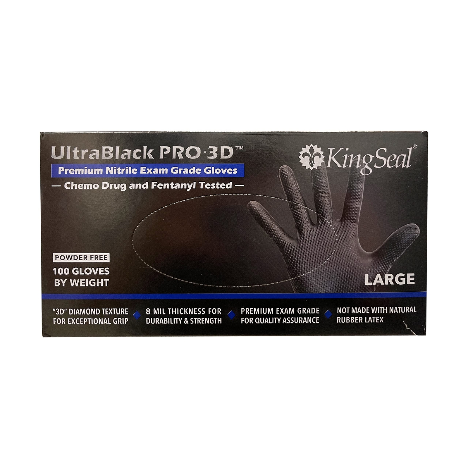 KingSeal UltraBlack PRO-3D Nitrile Exam Gloves, X-LARGE – 1 Box of 100 Gloves