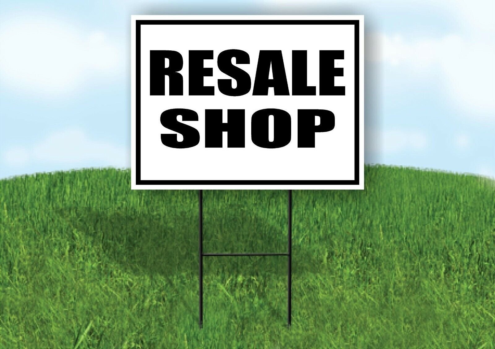 RESALE SHOP BLACK BORDER Yard Sign Road with Stand LAWN SIGN
