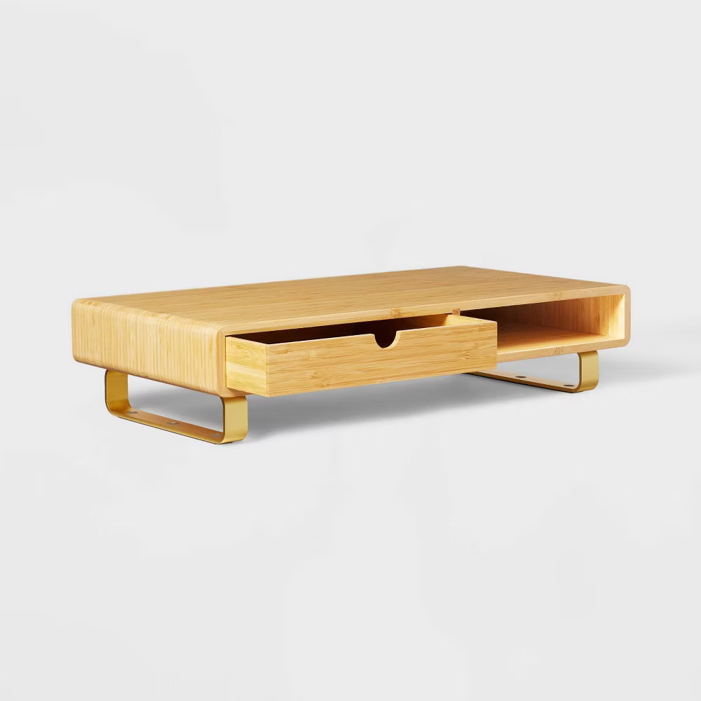 Threshold Wood Metal Drawer Modern Brown Desktop Organizer USB Wireless Charging