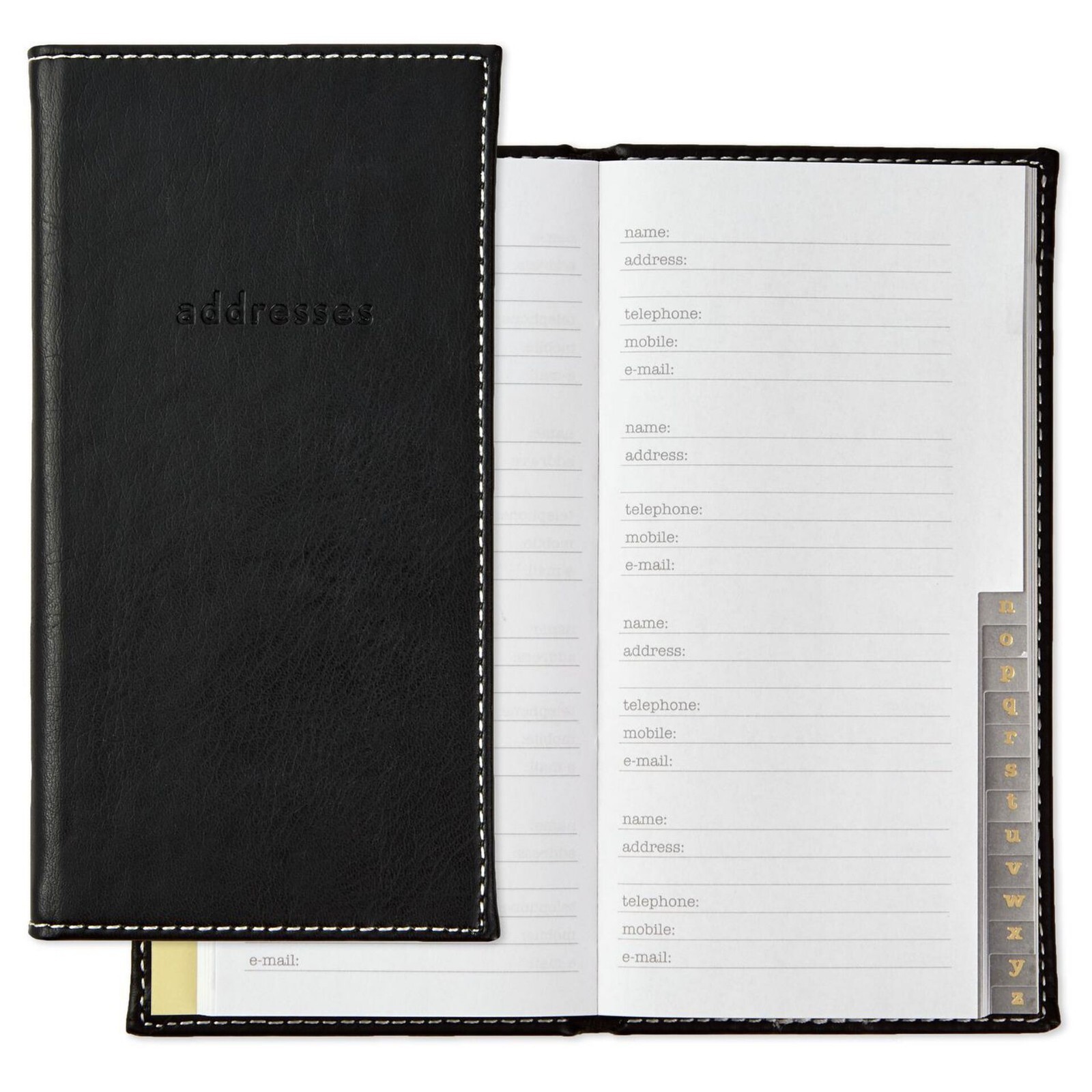 Hallmark Black Faux Leather Slim Address Book, 3.25″ W x 6.25″ H x 0.5″