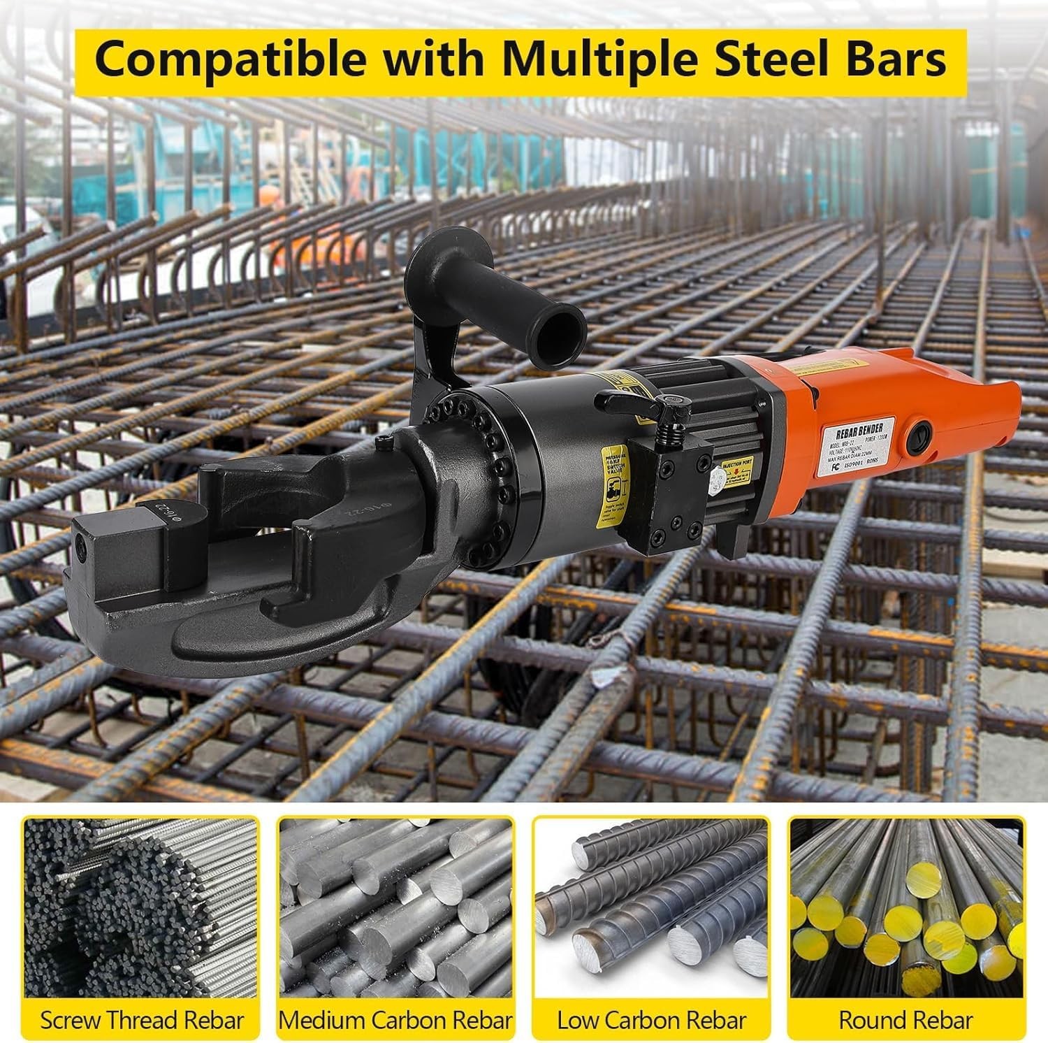 RB-22 with Electric Hydraulic Rebar Bender 1200W Power 7/8 Inch #7 22mm Capacity