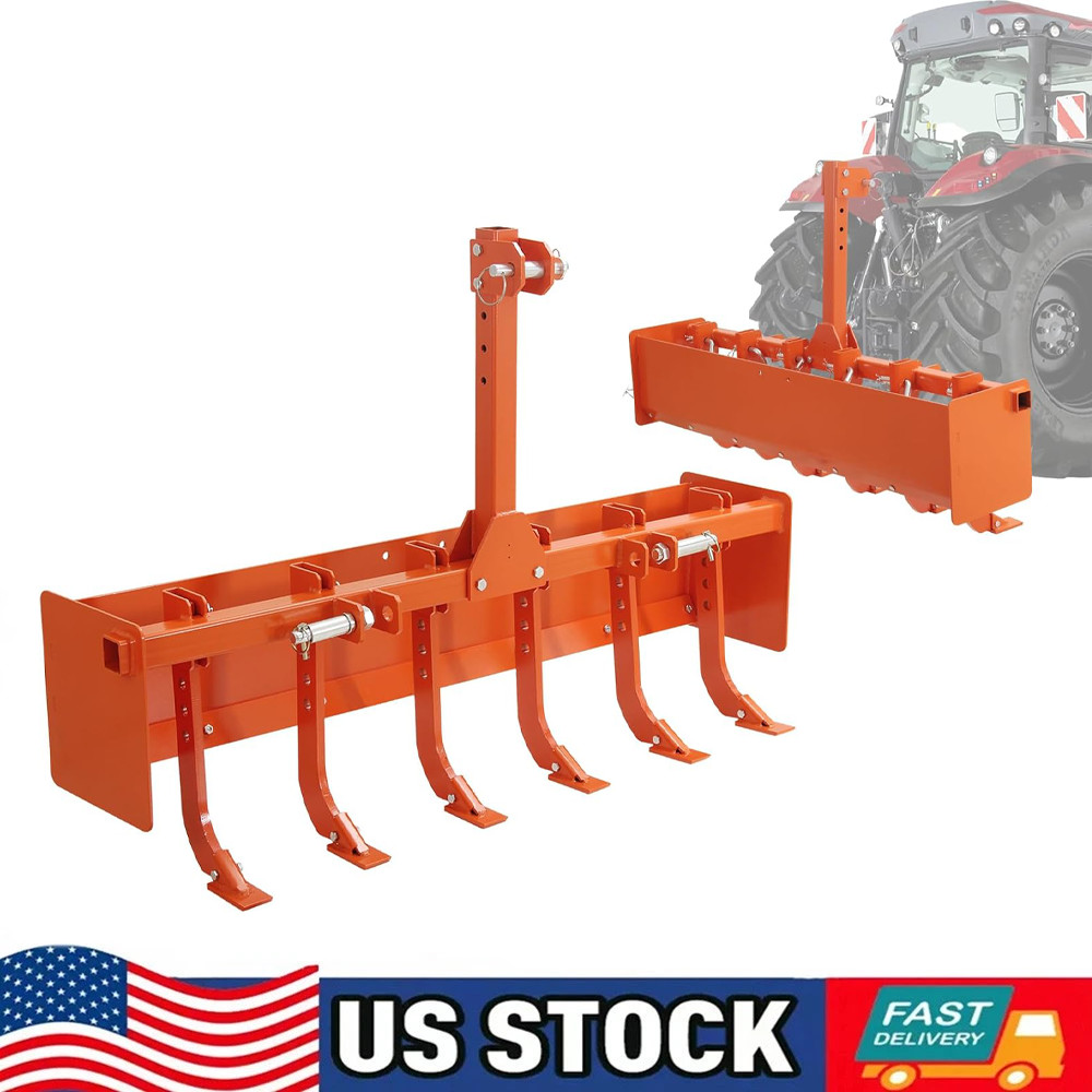55IN Box Blade Scraper Powder Coated Steel W/6 Scarifier Shank For Cat 0 & Cat 1