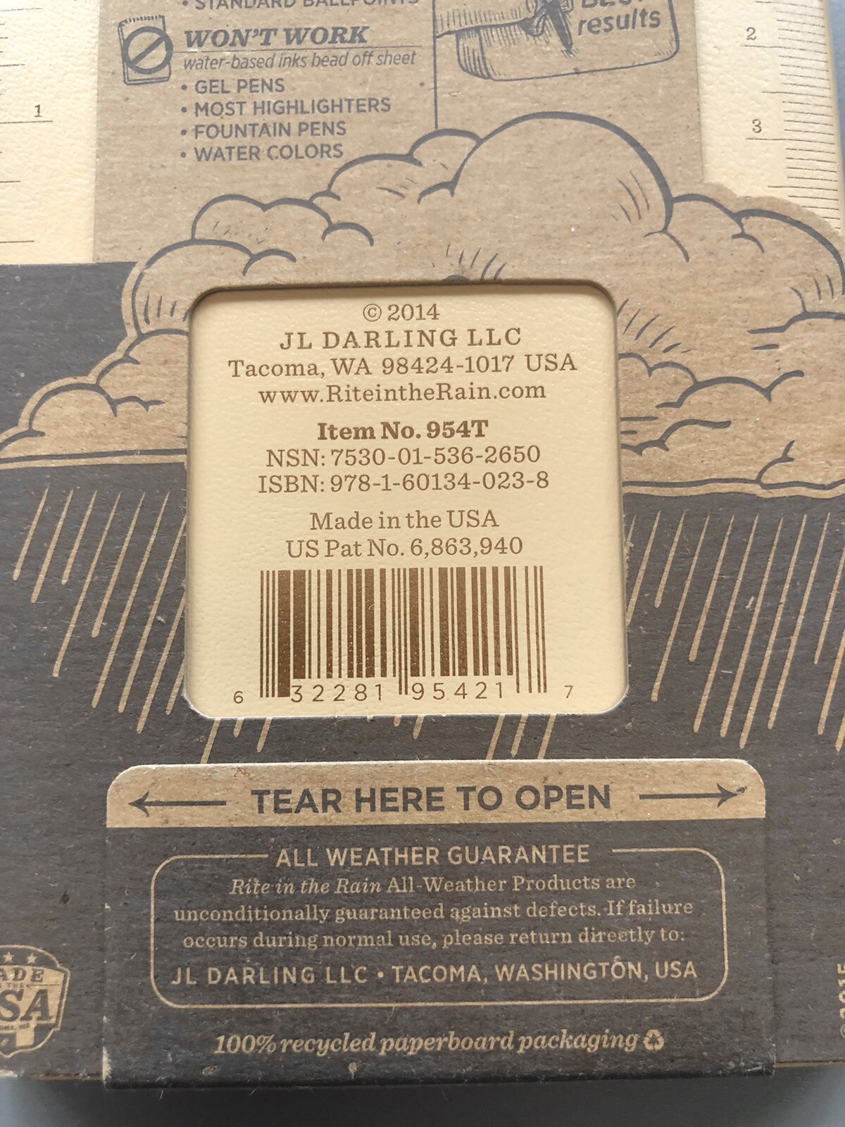 Rite in the Rain 954T All Weather Memo Pocket Book Pad Universal 3.5 x 5 In Tan