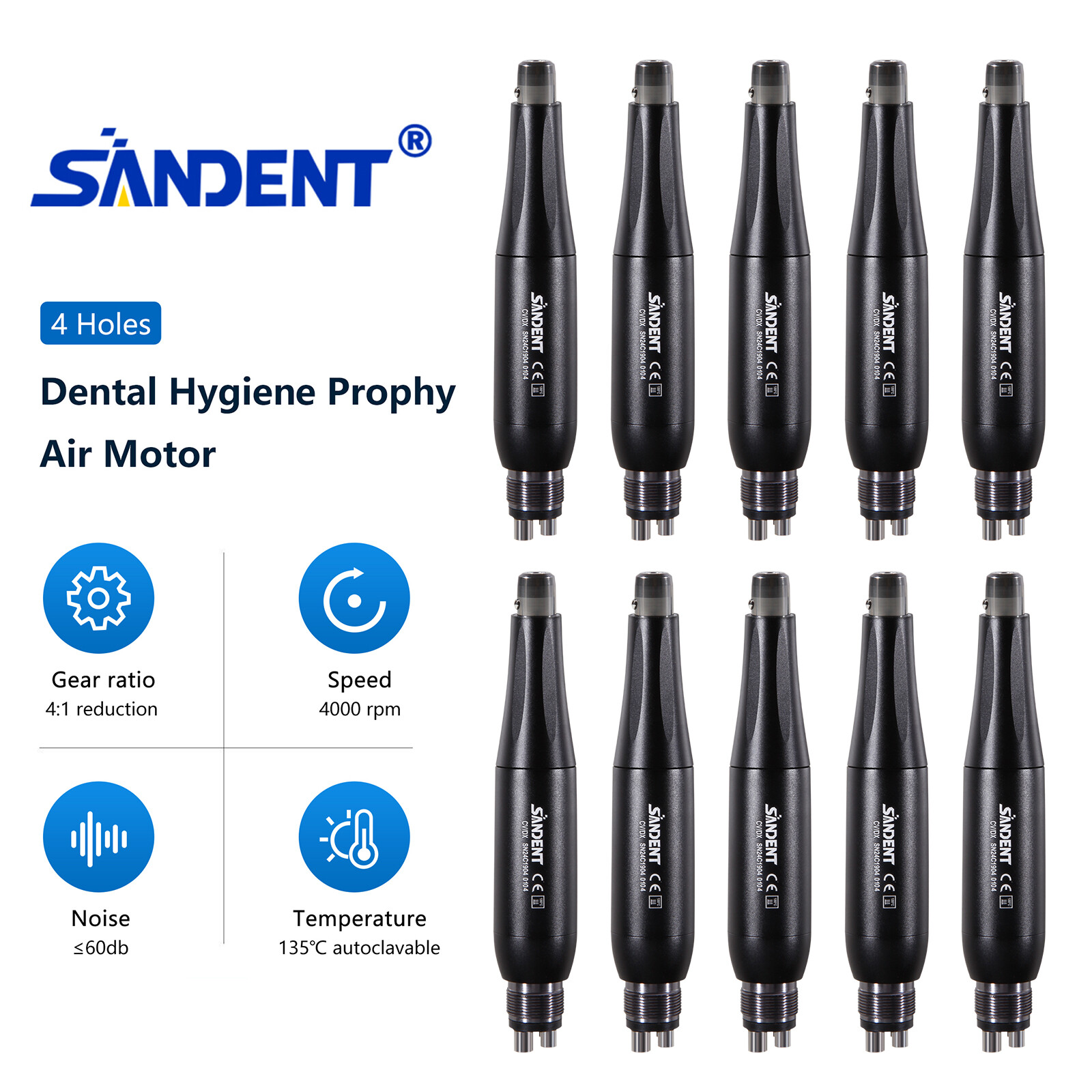 Dental Hygiene Prophy Handpiece Mini 4:1 Straight Nose Cone HP Air Motor 4Hole