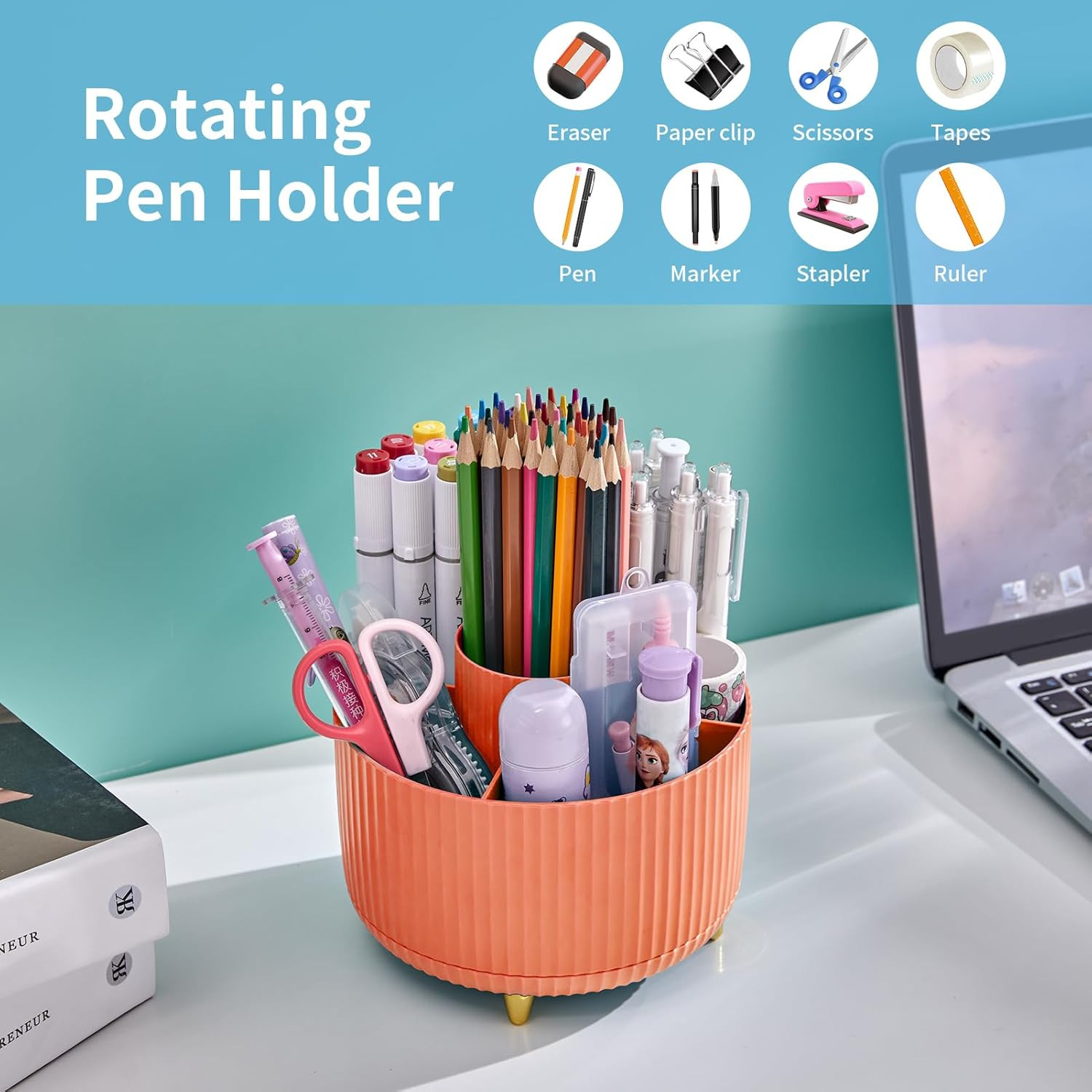 Desk Organizer, 360-Degree Rotating Pen Holder, Desk Organizers and Accessories