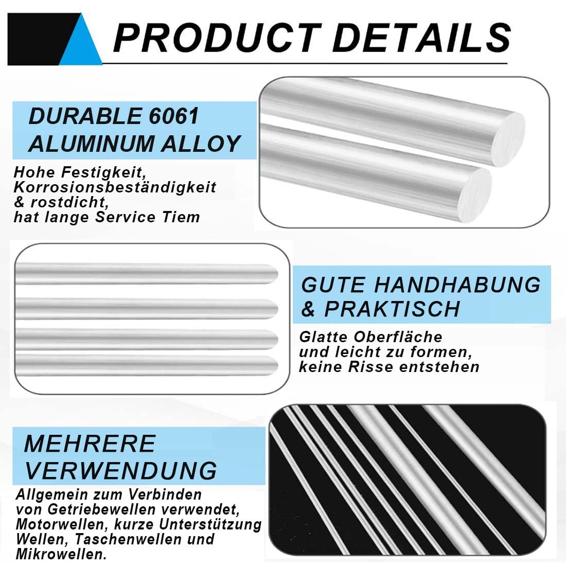 Aluminium Round Bar Rod 1mm 1.5mm 2mm 2.5mm 3mm-200mm, 100/200/300/500mm Length