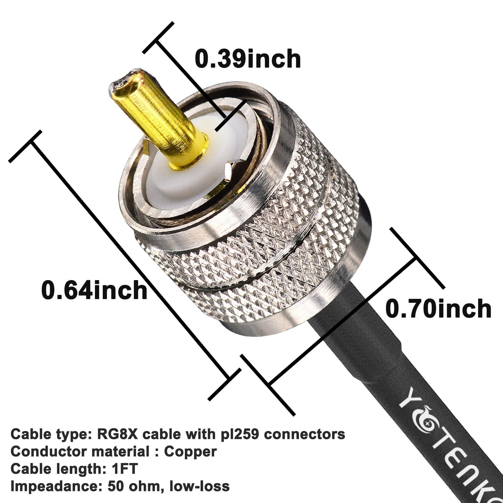 12 inch RG8x Coaxial Cable, 3 Pack 1ft Jumper CB Coax Cable PL259 M… Fast Ship