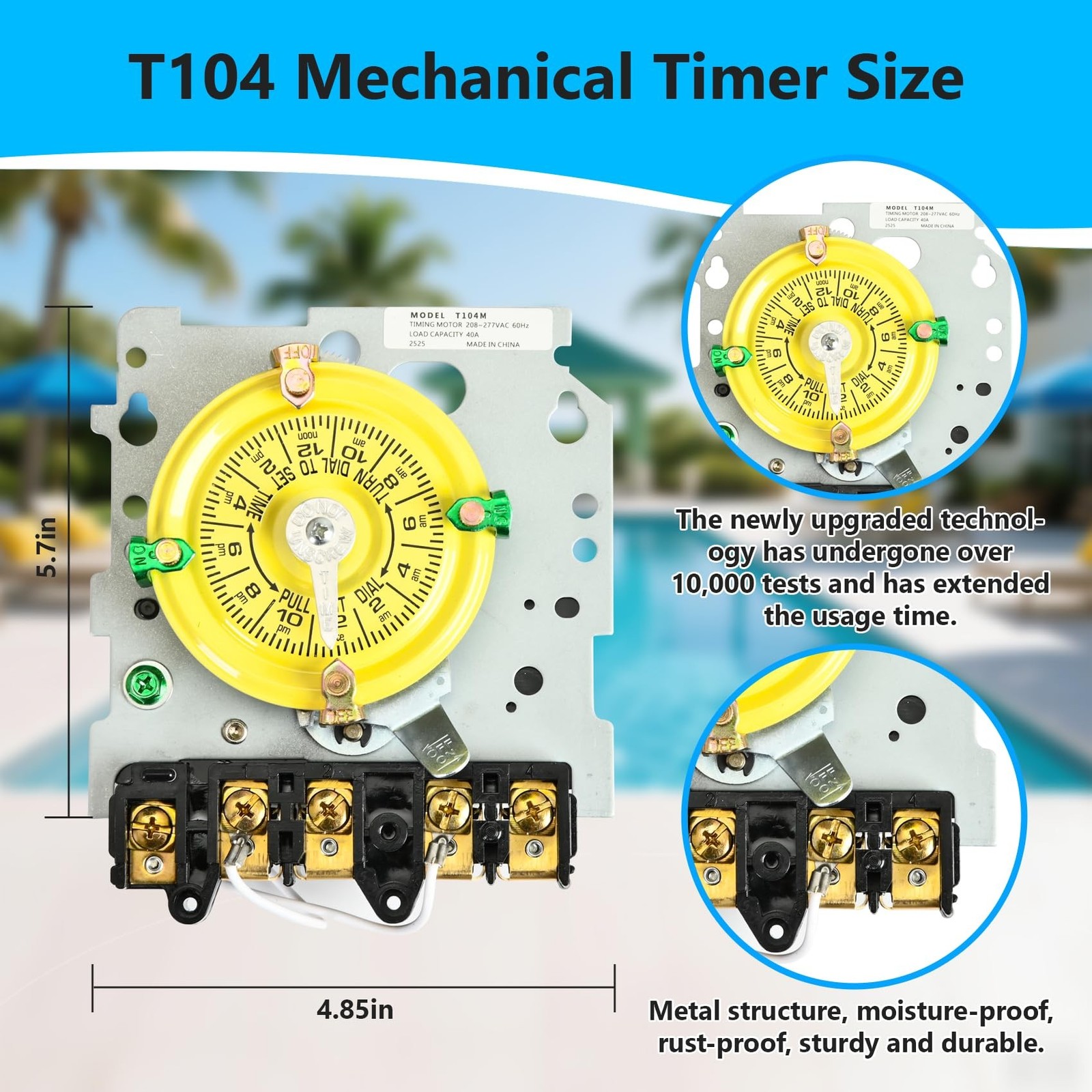 T104 Mechanical Timer Switch,208-277V AC DPST 40A,Pool Pump Switch,Heavy Duty…