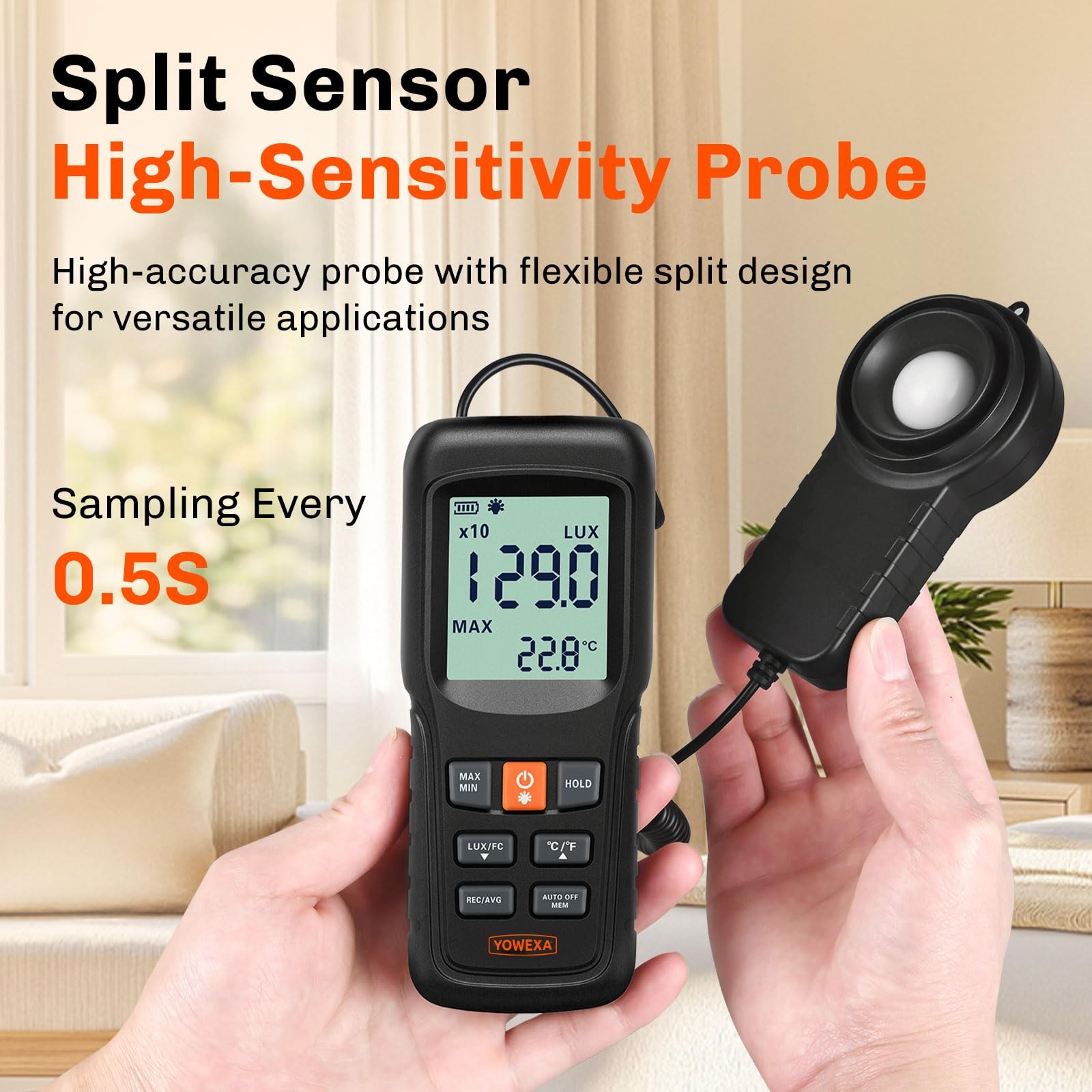 Digital Light Meter for Plants and Lighting, Split Sensor Lux Meter