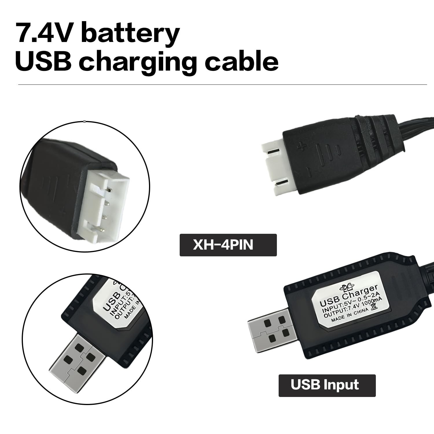 7.4V USB Charger Cable with XH-4Pin Plug Universal Compatible RC Car RC Plane…