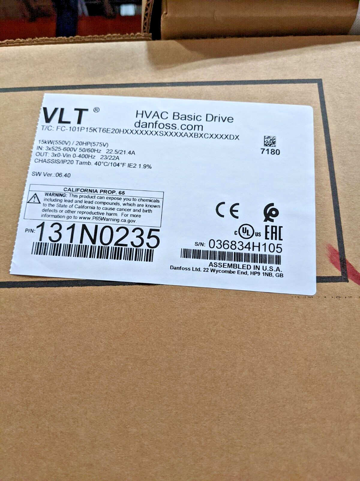 Danfoss Drive 525-600V 20HP 15kW 3 Phase 131N0235 FC-101P15KT6